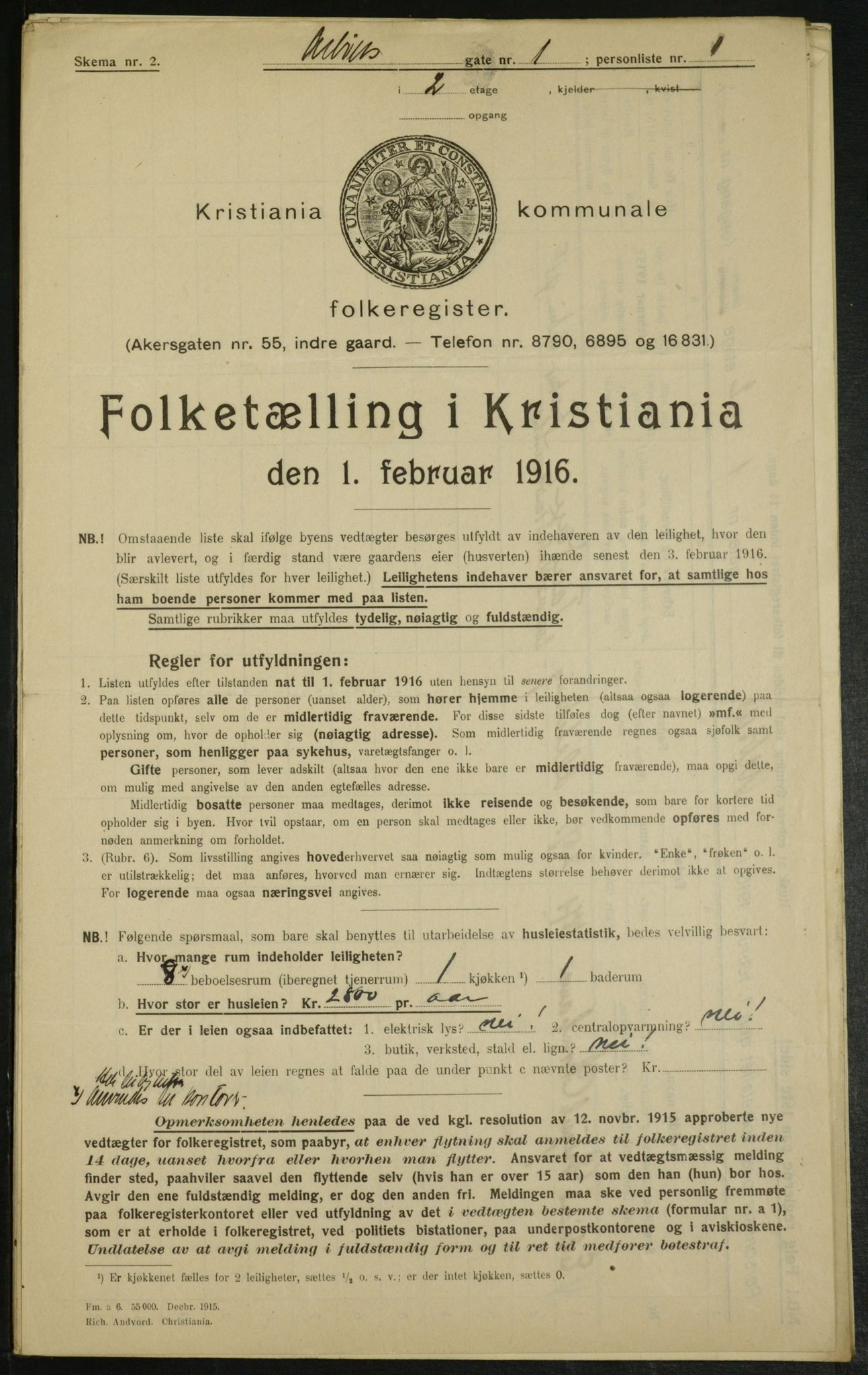 OBA, Municipal Census 1916 for Kristiania, 1916, p. 1481