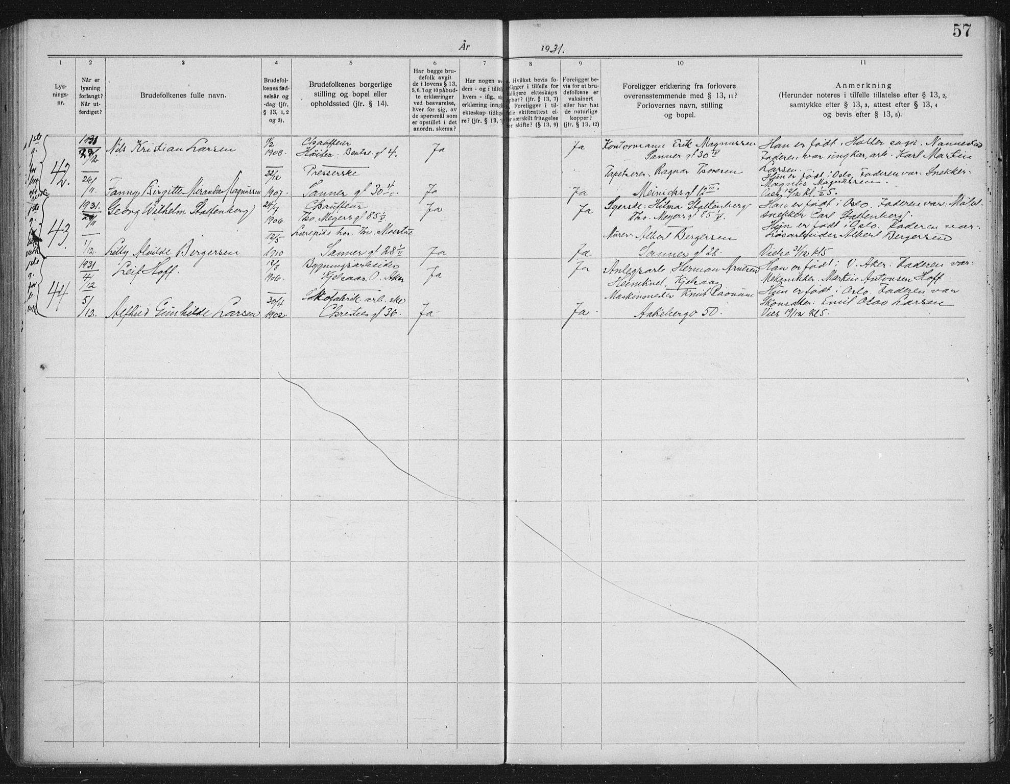 Lilleborg prestekontor Kirkebøker, SAO/A-10343a/H/L0002: Banns register no. 2, 1919-1940, p. 57
