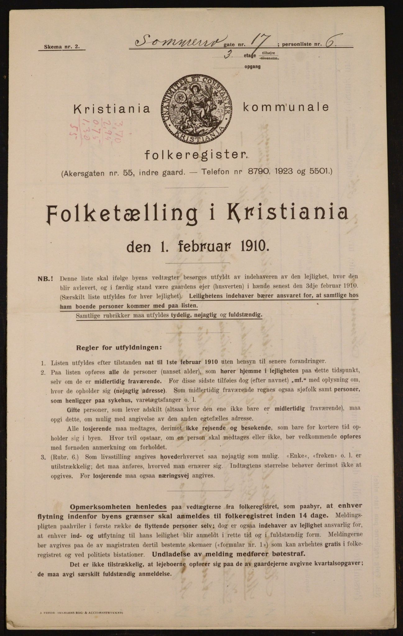 OBA, Municipal Census 1910 for Kristiania, 1910, p. 95047