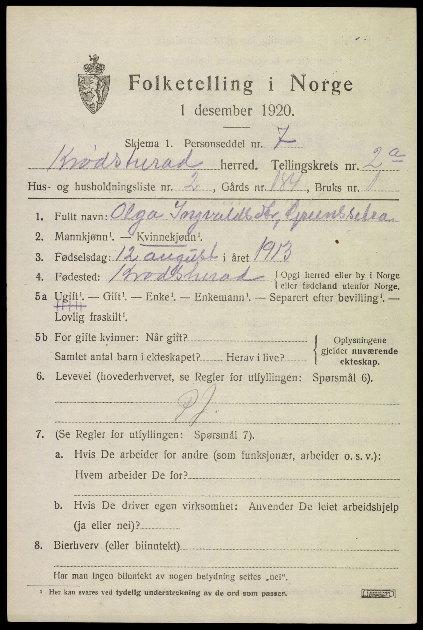 SAKO, 1920 census for Krødsherad, 1920, p. 2821