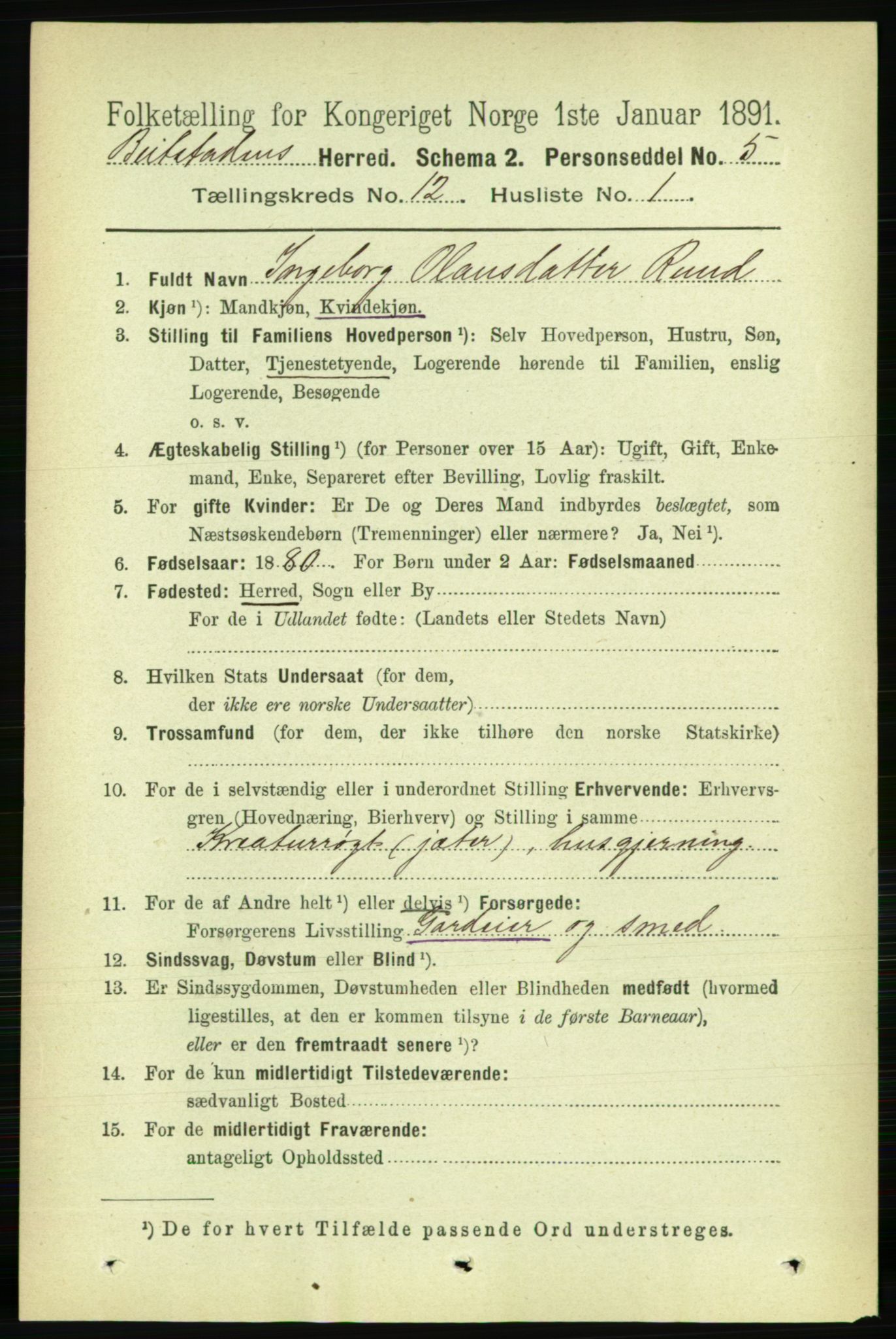 RA, 1891 census for 1727 Beitstad, 1891, p. 3370