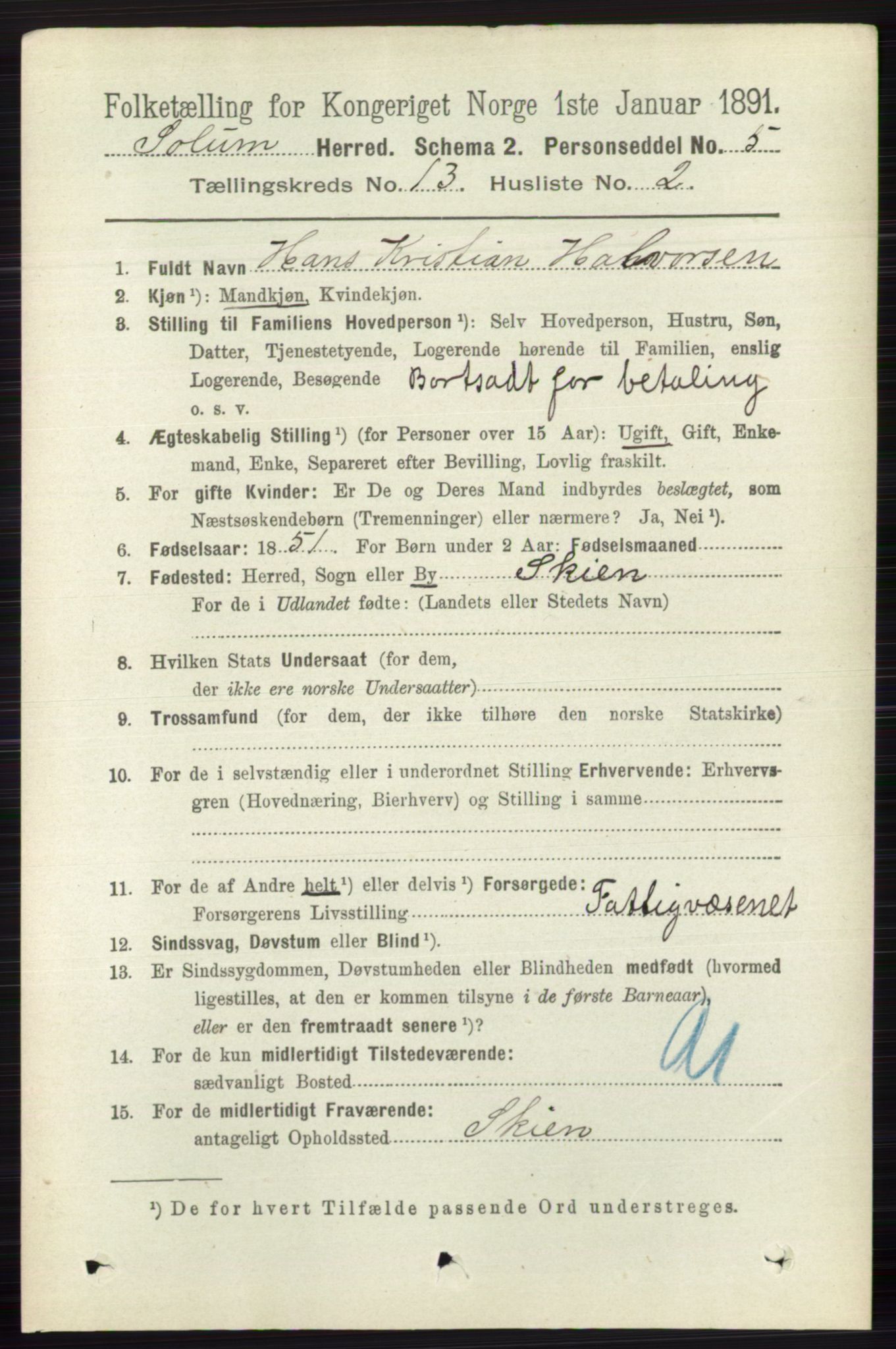 RA, 1891 census for 0818 Solum, 1891, p. 6067