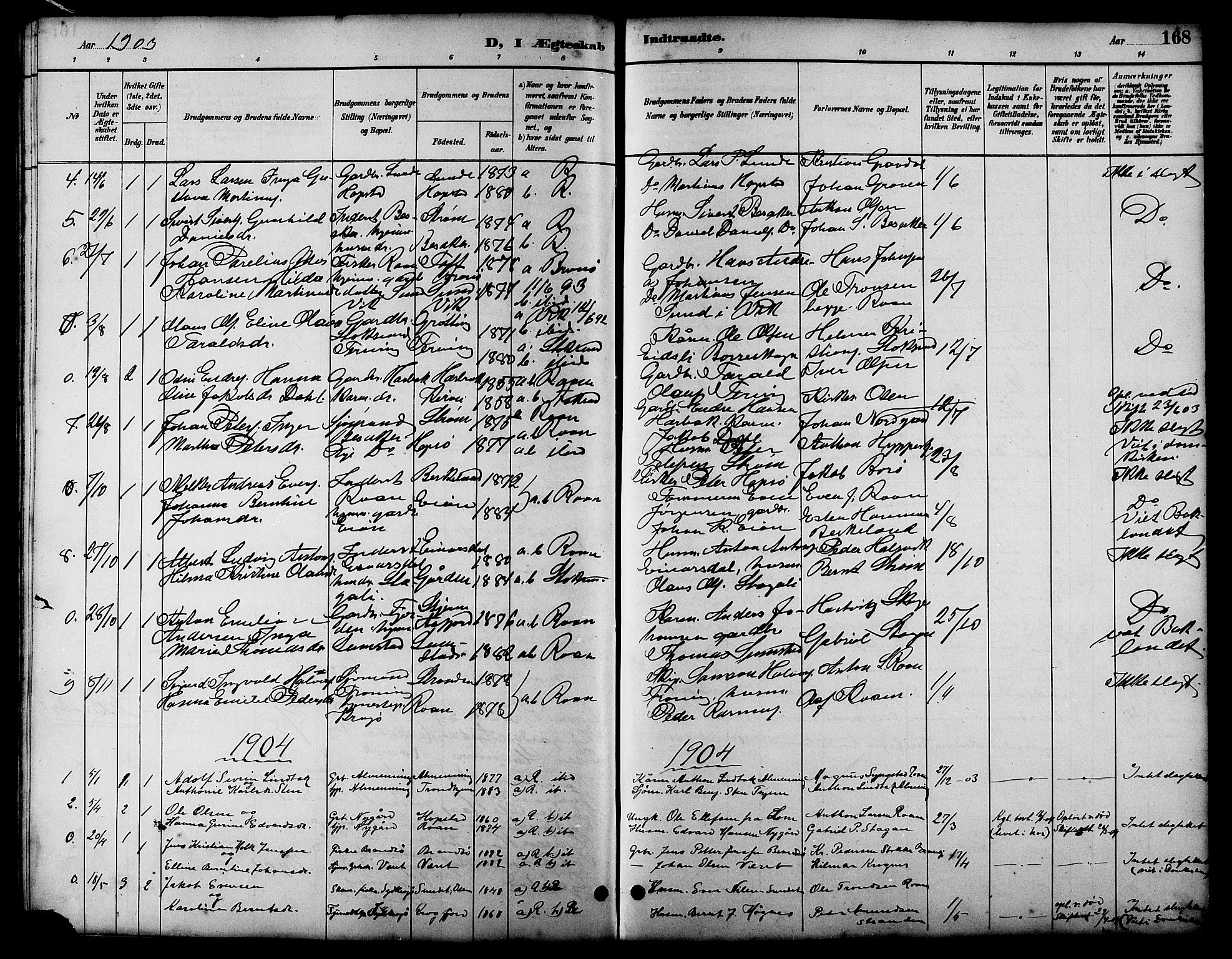 Ministerialprotokoller, klokkerbøker og fødselsregistre - Sør-Trøndelag, SAT/A-1456/657/L0716: Parish register (copy) no. 657C03, 1889-1904, p. 168