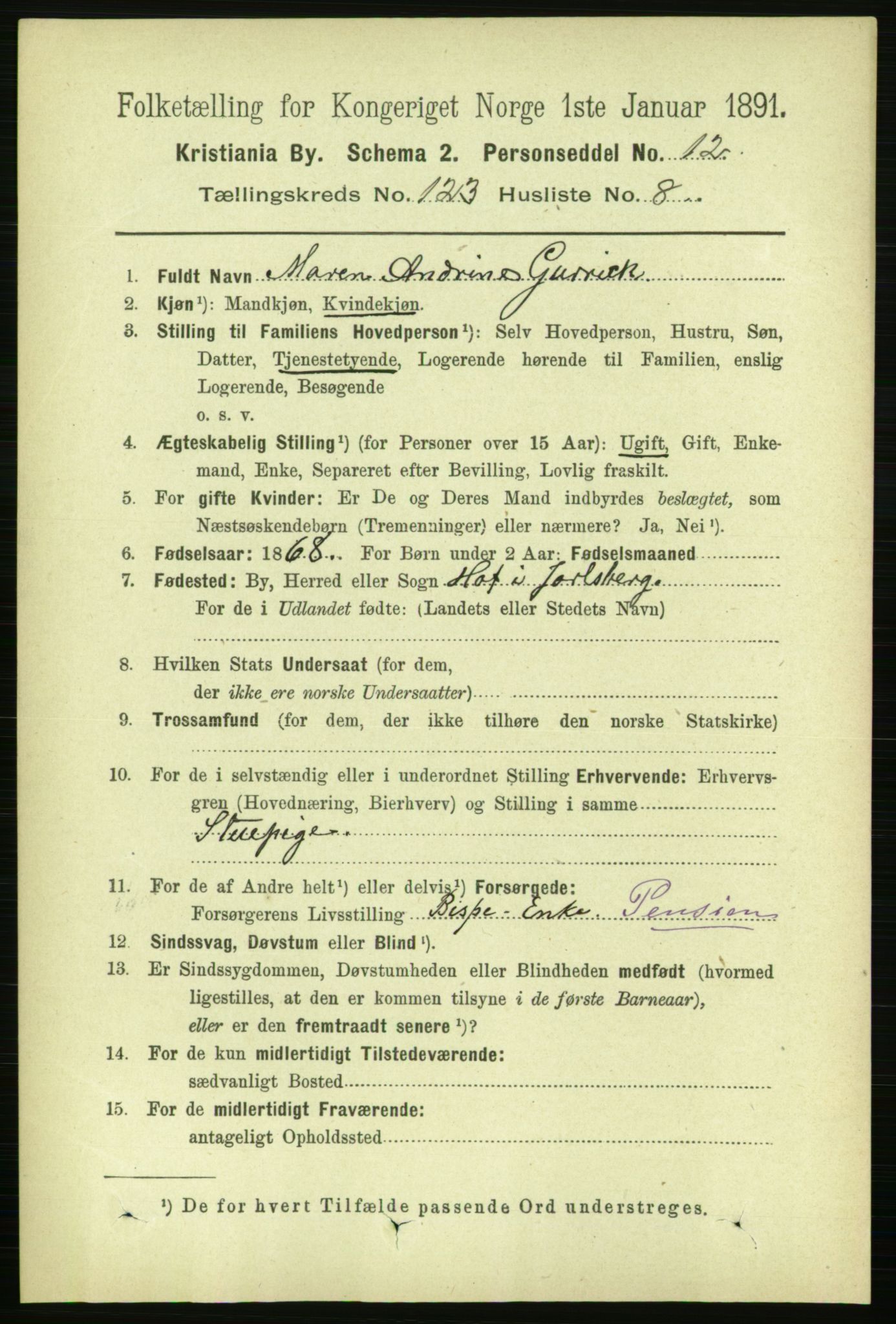 RA, 1891 census for 0301 Kristiania, 1891, p. 65198