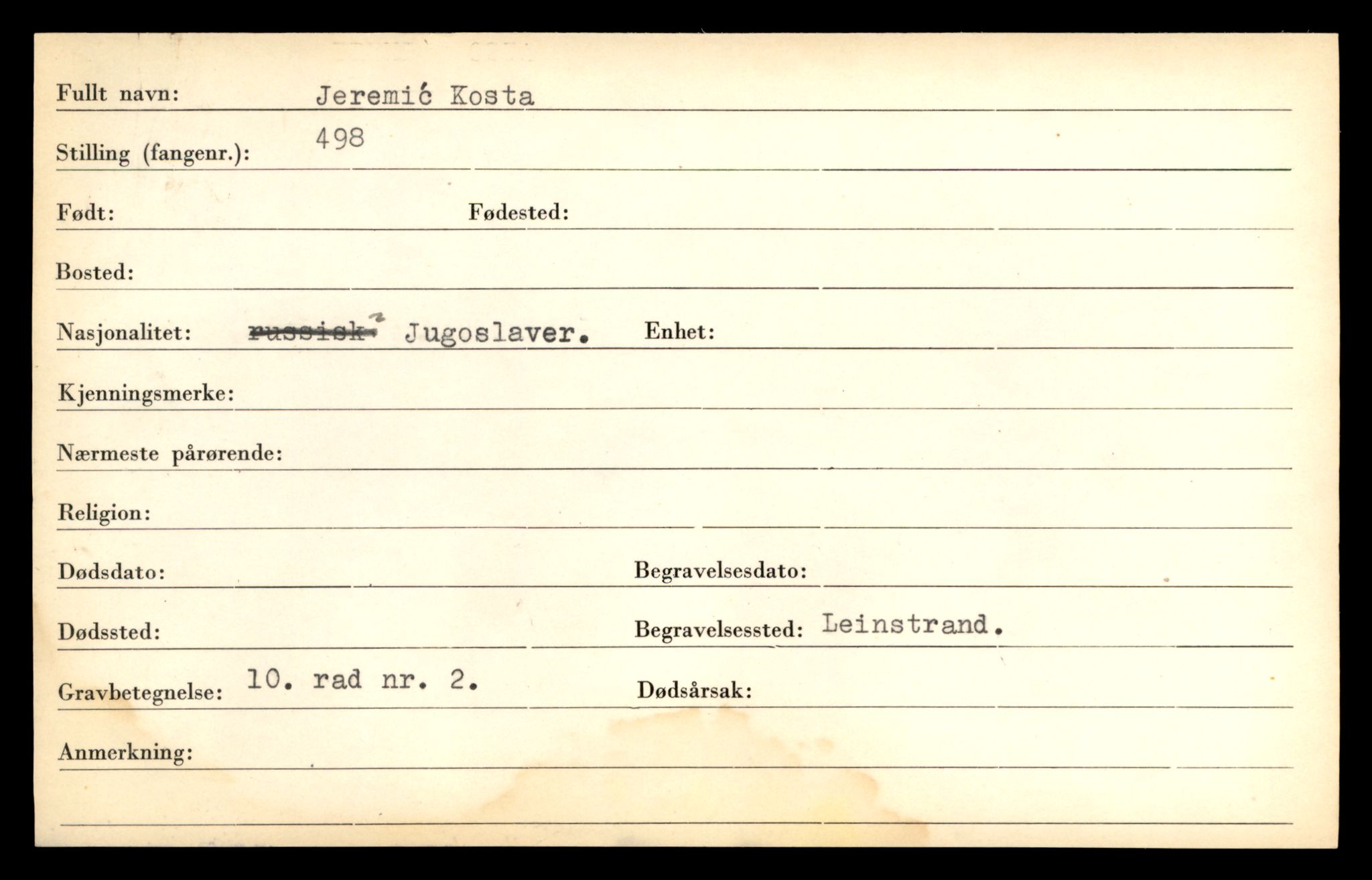 Distriktskontoret for krigsgraver, AV/SAT-A-5030/E/L0005: Kasett/kartotek over falne Britiske og tyske solater, samt andre nasjoners krigsgraver, 1945, p. 43