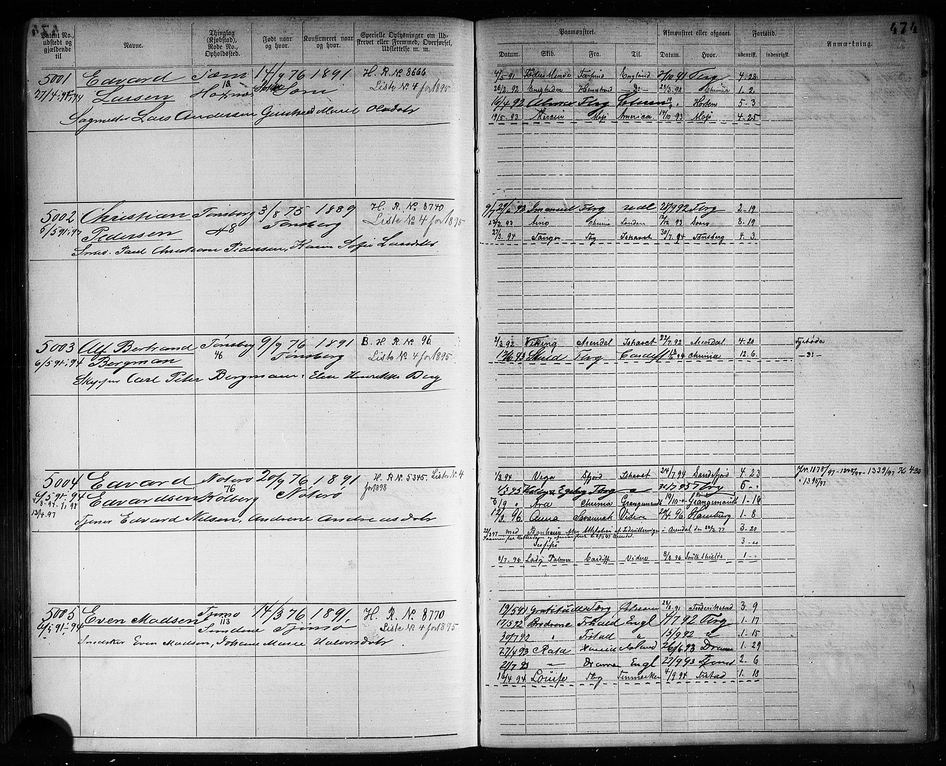 Tønsberg innrulleringskontor, SAKO/A-786/F/Fb/L0007: Annotasjonsrulle Patent nr. 2636-5150, 1881-1892, p. 476