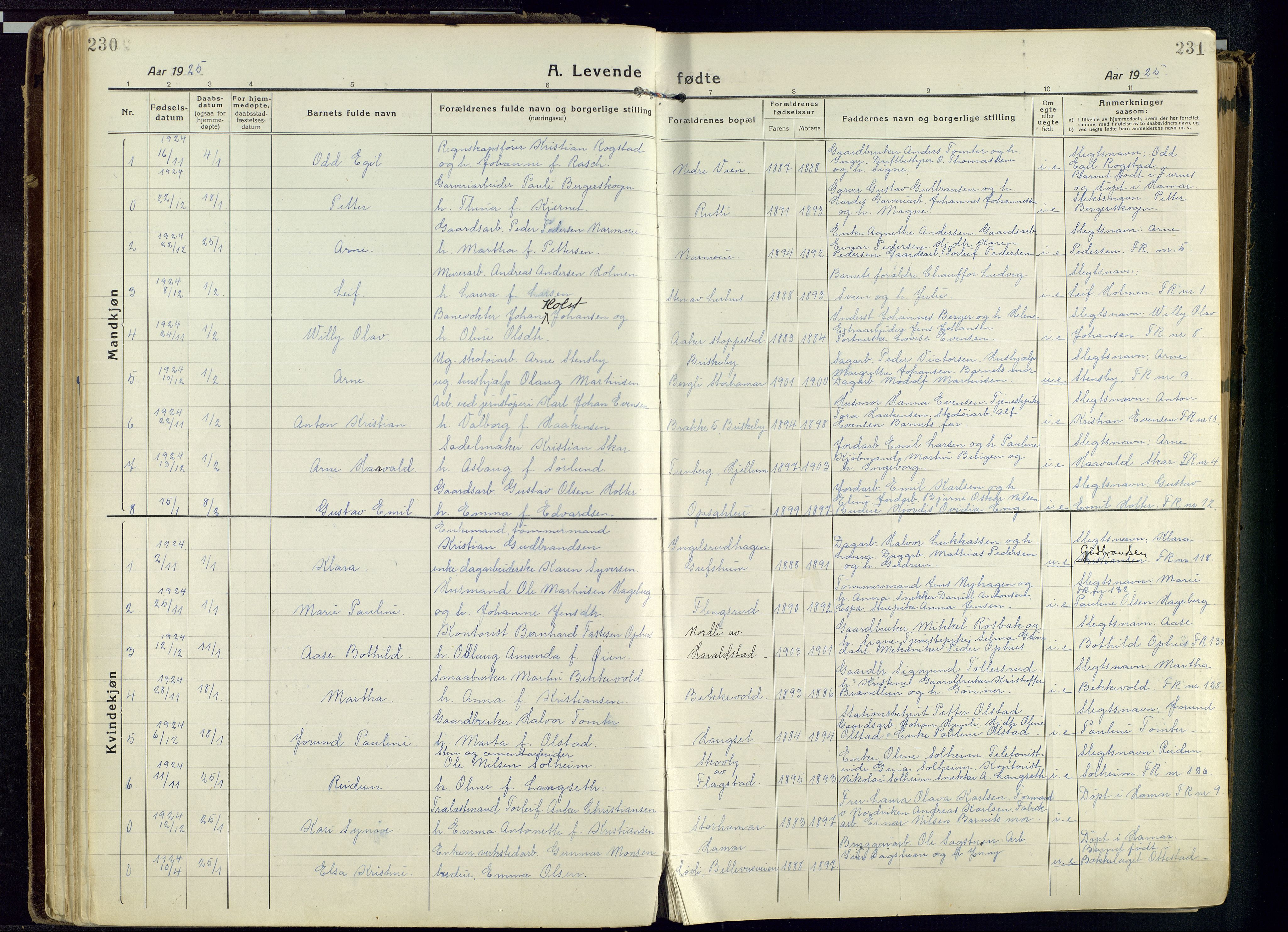 Vang prestekontor, Hedmark, SAH/PREST-008/H/Ha/Haa/L0022: Parish register (official) no. 22, 1918-1944, p. 230-231
