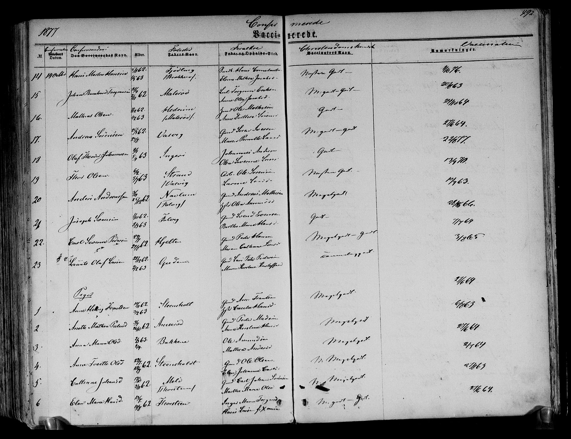 Brunlanes kirkebøker, AV/SAKO-A-342/F/Fa/L0005: Parish register (official) no. I 5, 1862-1877, p. 492