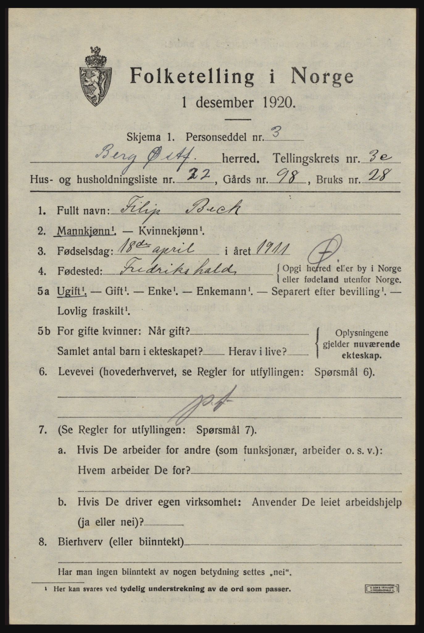 SAO, 1920 census for Berg, 1920, p. 7339