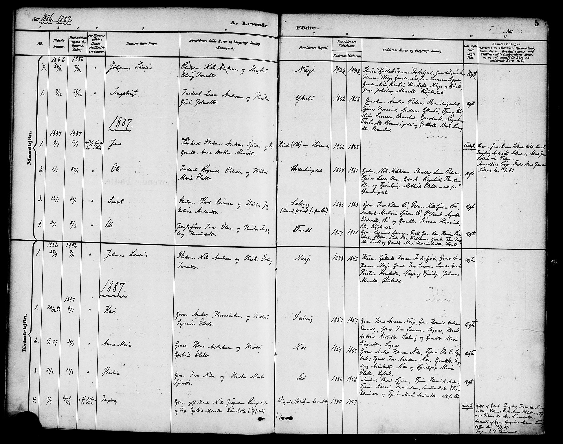Hyllestad sokneprestembete, SAB/A-80401: Parish register (official) no. C 1, 1886-1904, p. 5