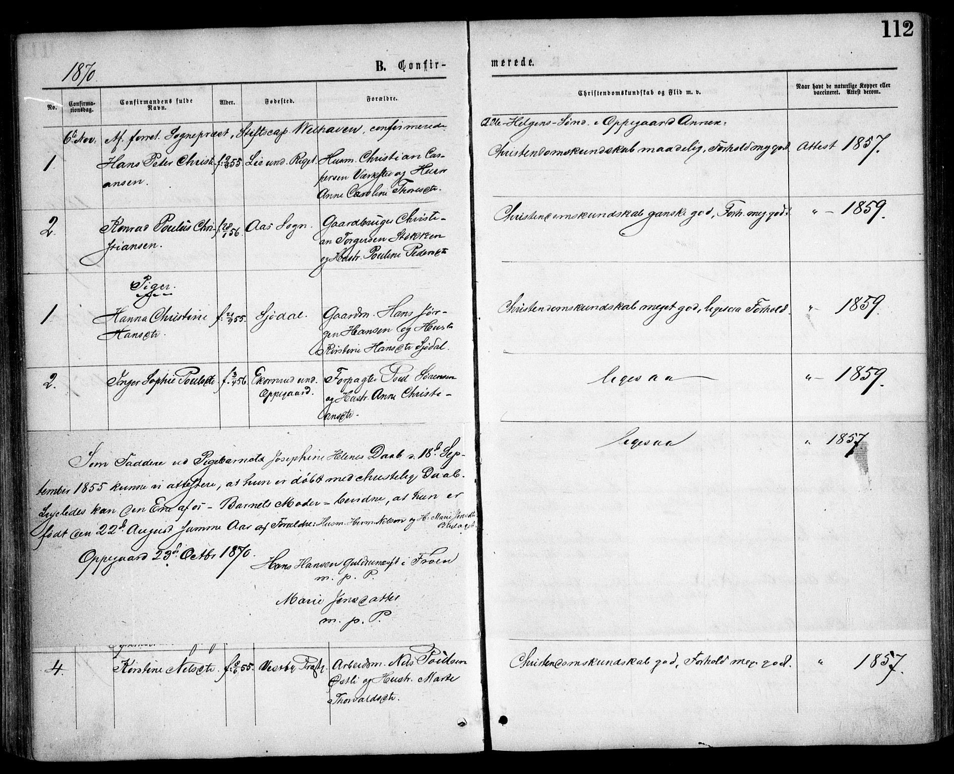 Nesodden prestekontor Kirkebøker, AV/SAO-A-10013/F/Fa/L0008: Parish register (official) no. I 8, 1869-1879, p. 112