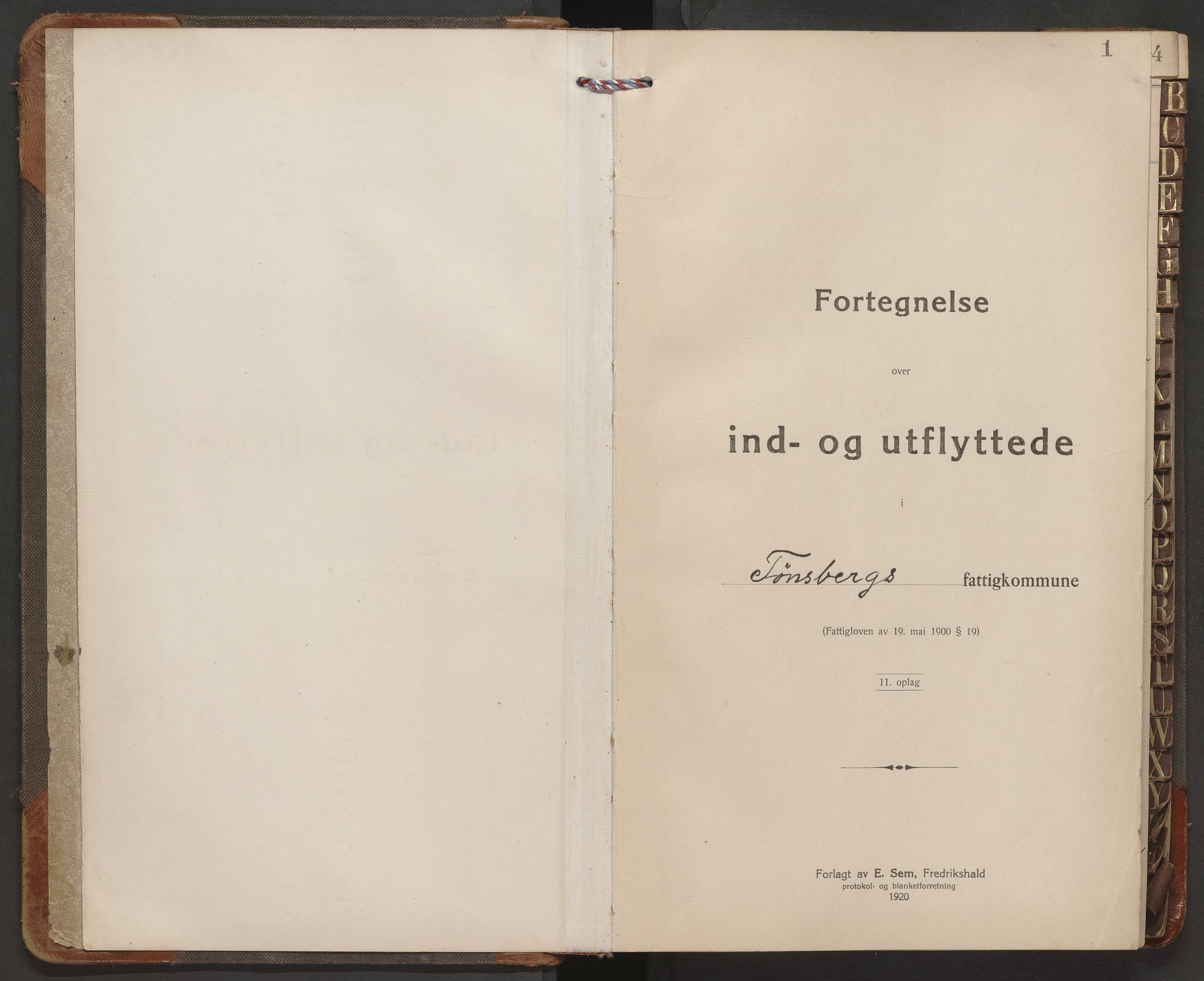 Tønsberg folkeregister, AV/SAKO-A-398/G/Gb/L0001: Protokoll over inn- og utflyttede, 1921-1923