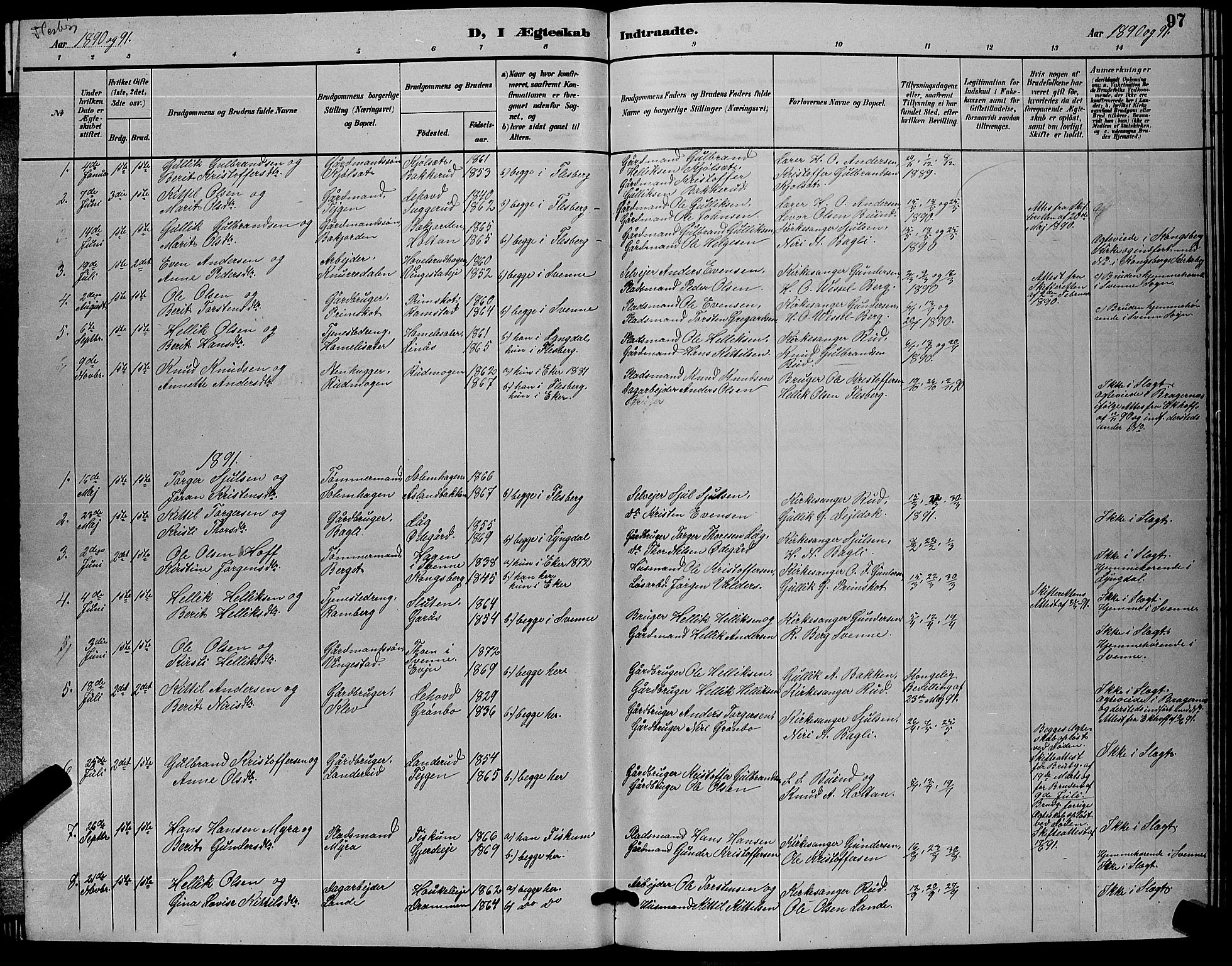 Flesberg kirkebøker, SAKO/A-18/G/Ga/L0004: Parish register (copy) no. I 4 /1, 1890-1898, p. 97