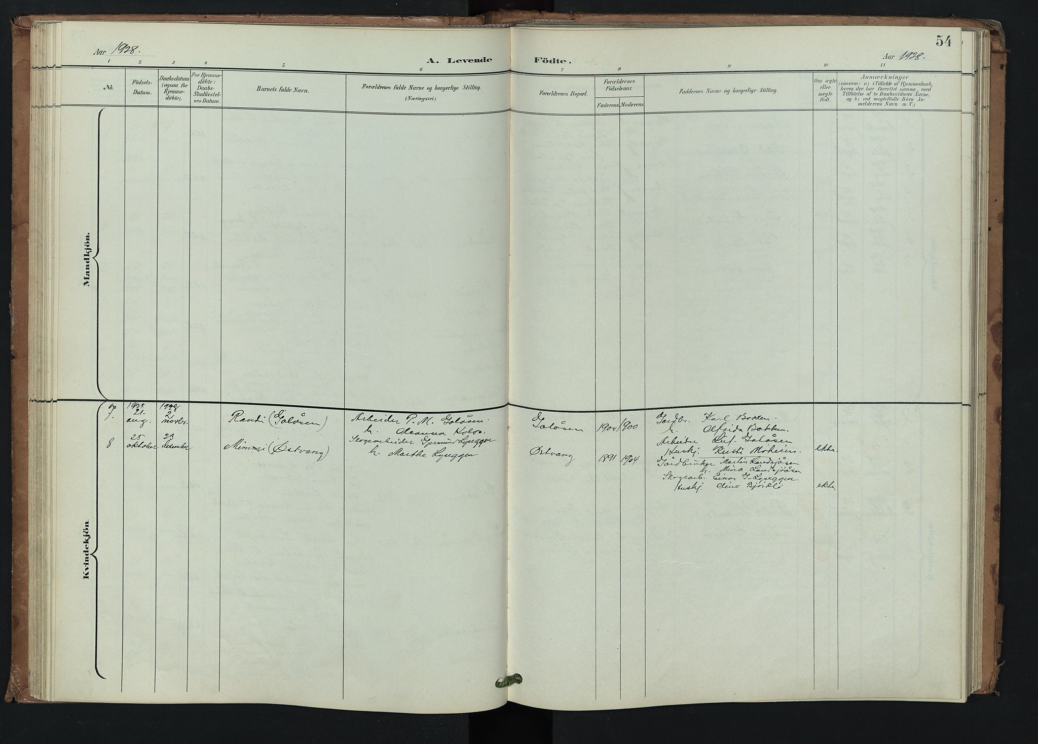 Trysil prestekontor, SAH/PREST-046/H/Ha/Hab/L0008: Parish register (copy) no. 8, 1900-1950, p. 54