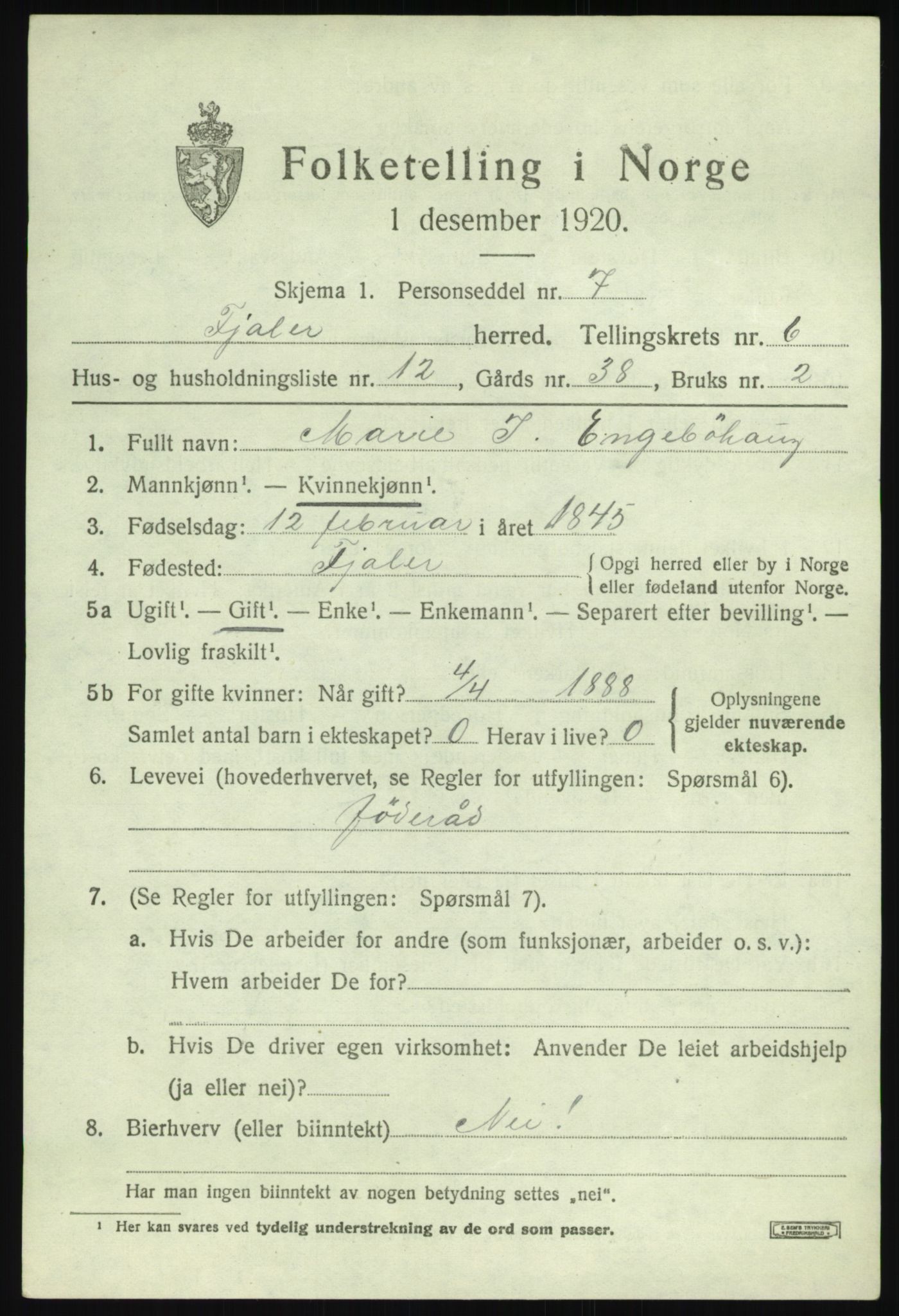 SAB, 1920 census for Fjaler, 1920, p. 3889