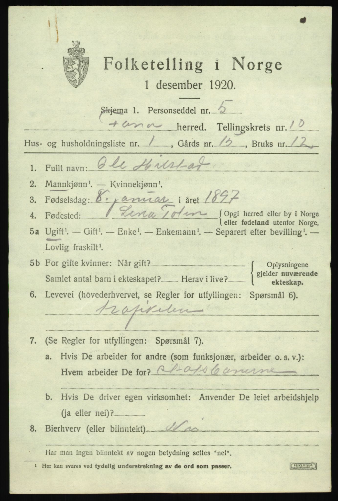 SAB, 1920 census for Fana, 1920, p. 16597