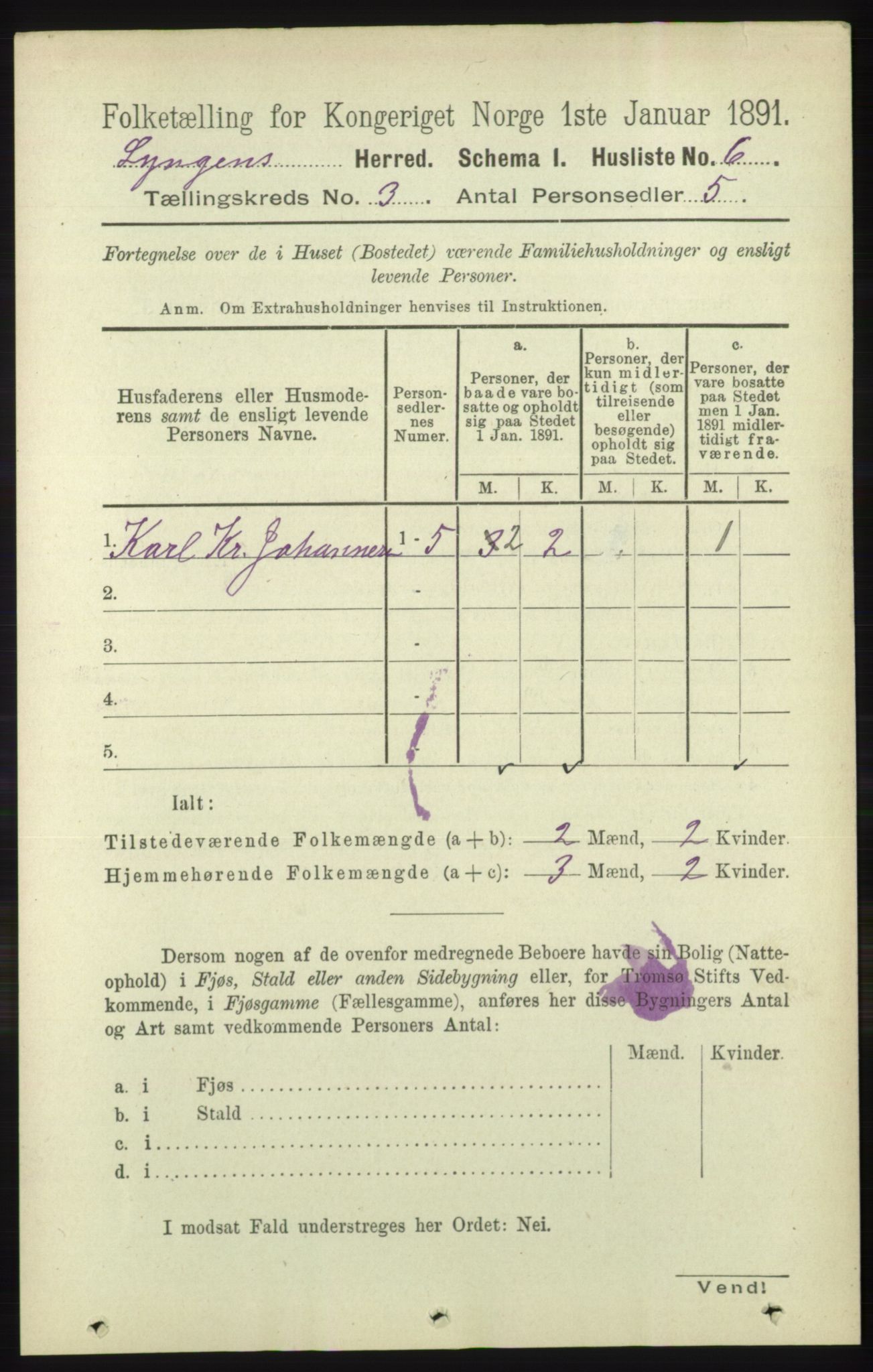 RA, 1891 census for 1938 Lyngen, 1891, p. 3075