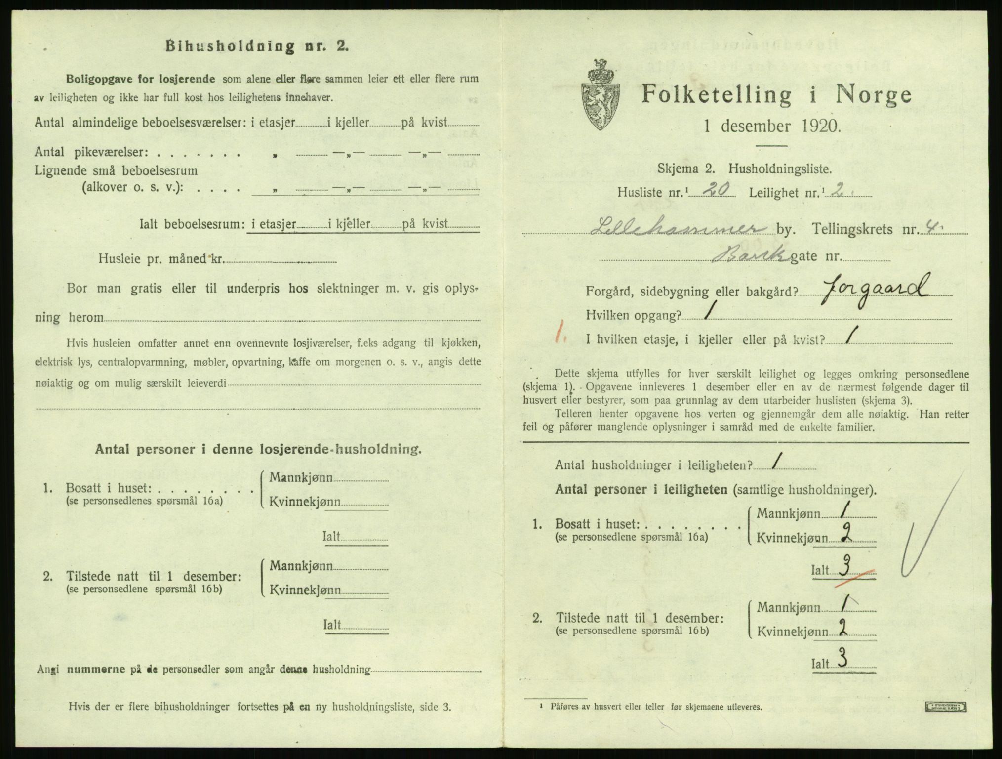 SAH, 1920 census for Lillehammer, 1920, p. 2012
