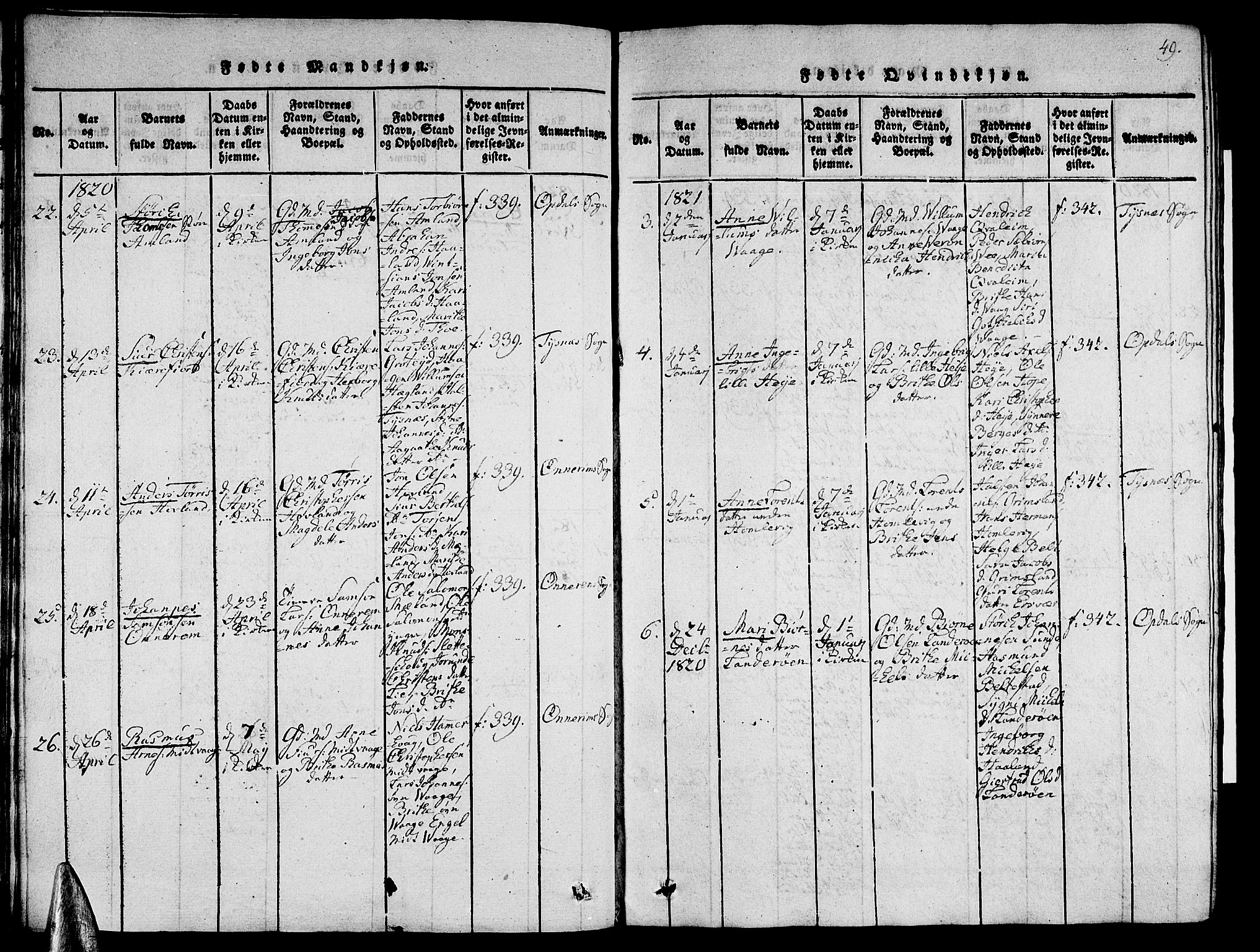 Tysnes sokneprestembete, SAB/A-78601/H/Hab: Parish register (copy) no. A 1, 1816-1828, p. 49