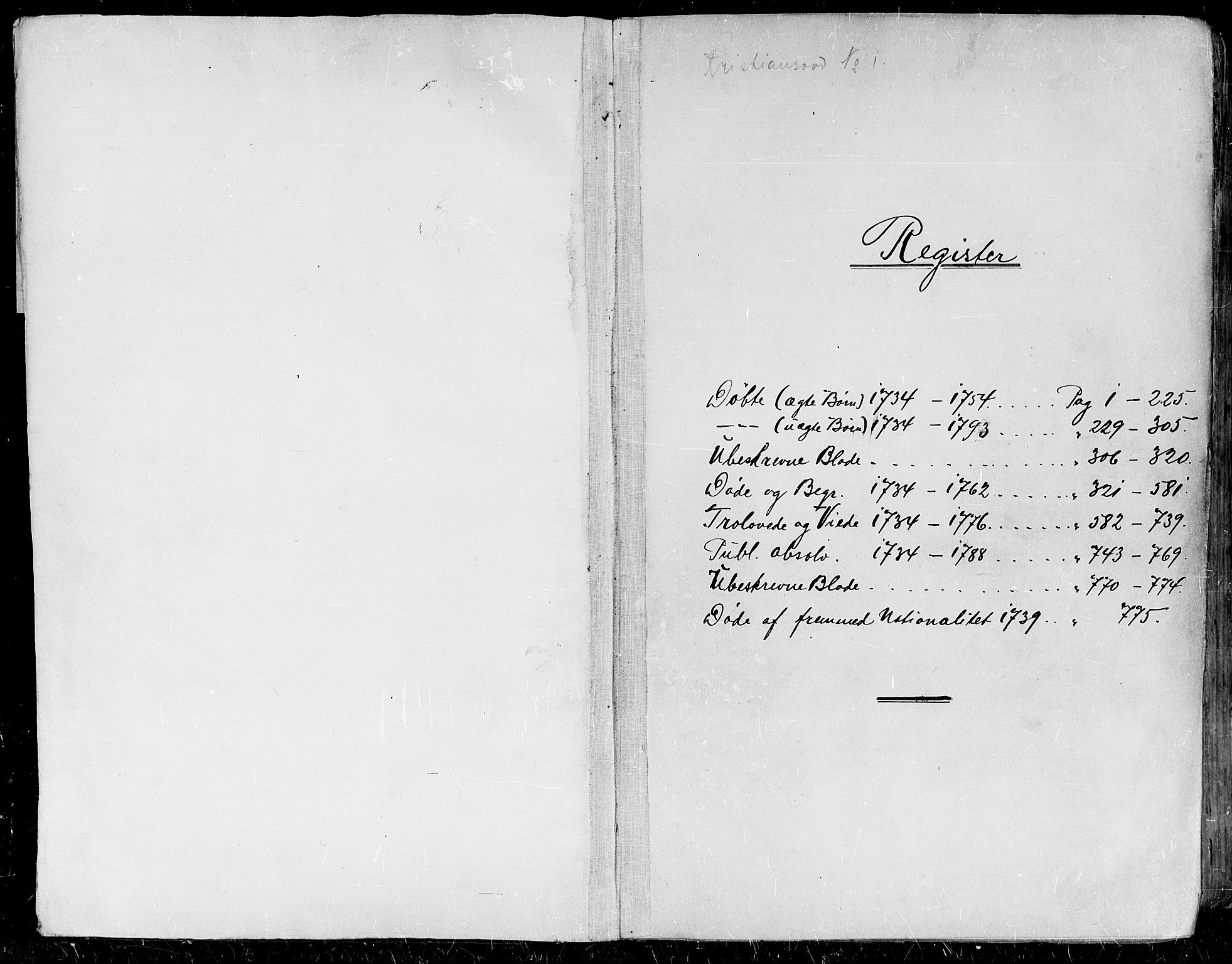 Kristiansand domprosti, AV/SAK-1112-0006/F/Fa/L0001: Parish register (official) no. A 1, 1734-1793