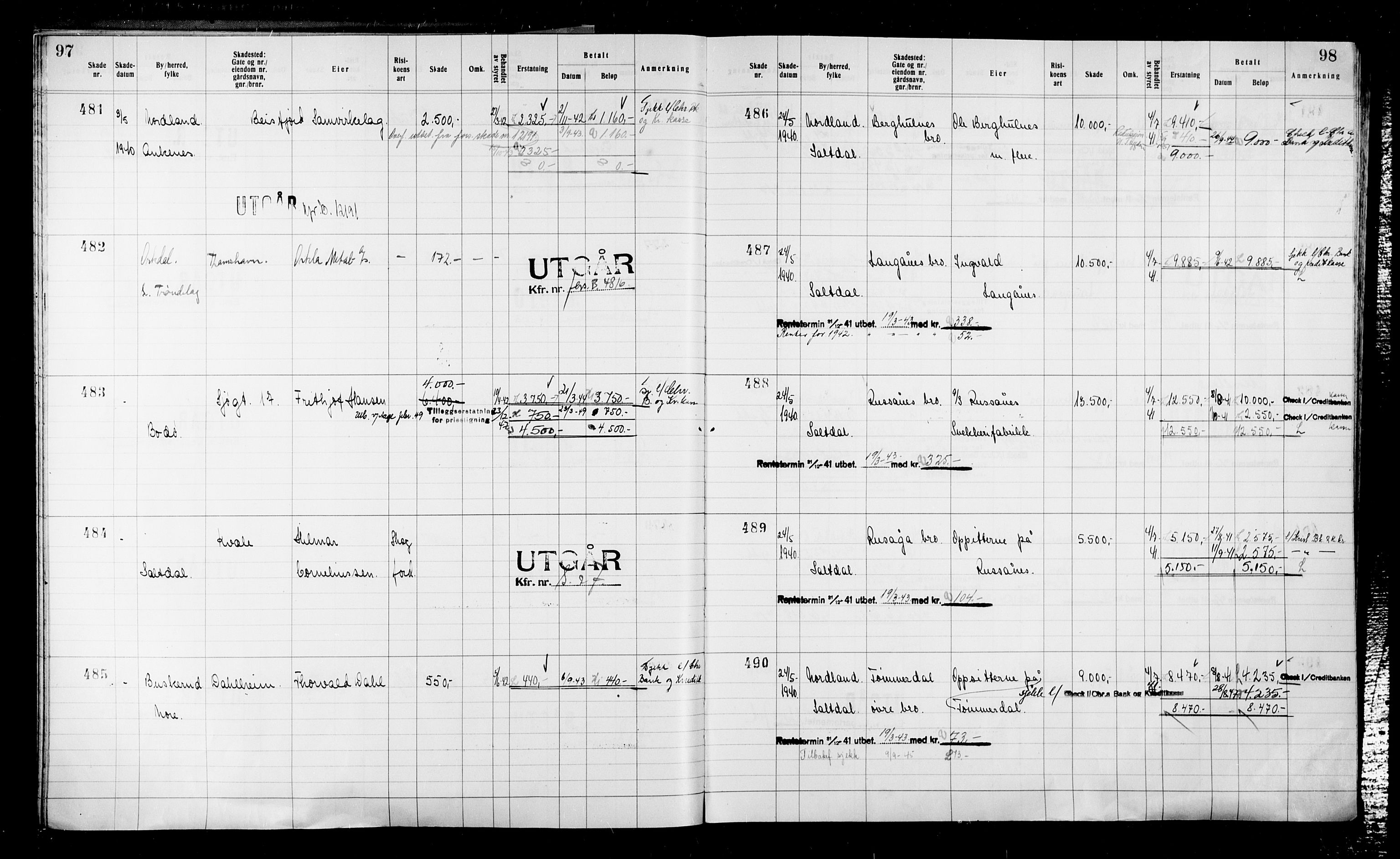 Krigsskadetrygdene for bygninger og løsøre, RA/S-1548/V/L0043: Bygning, ikke trygdet., 1940-1945, p. 97-98