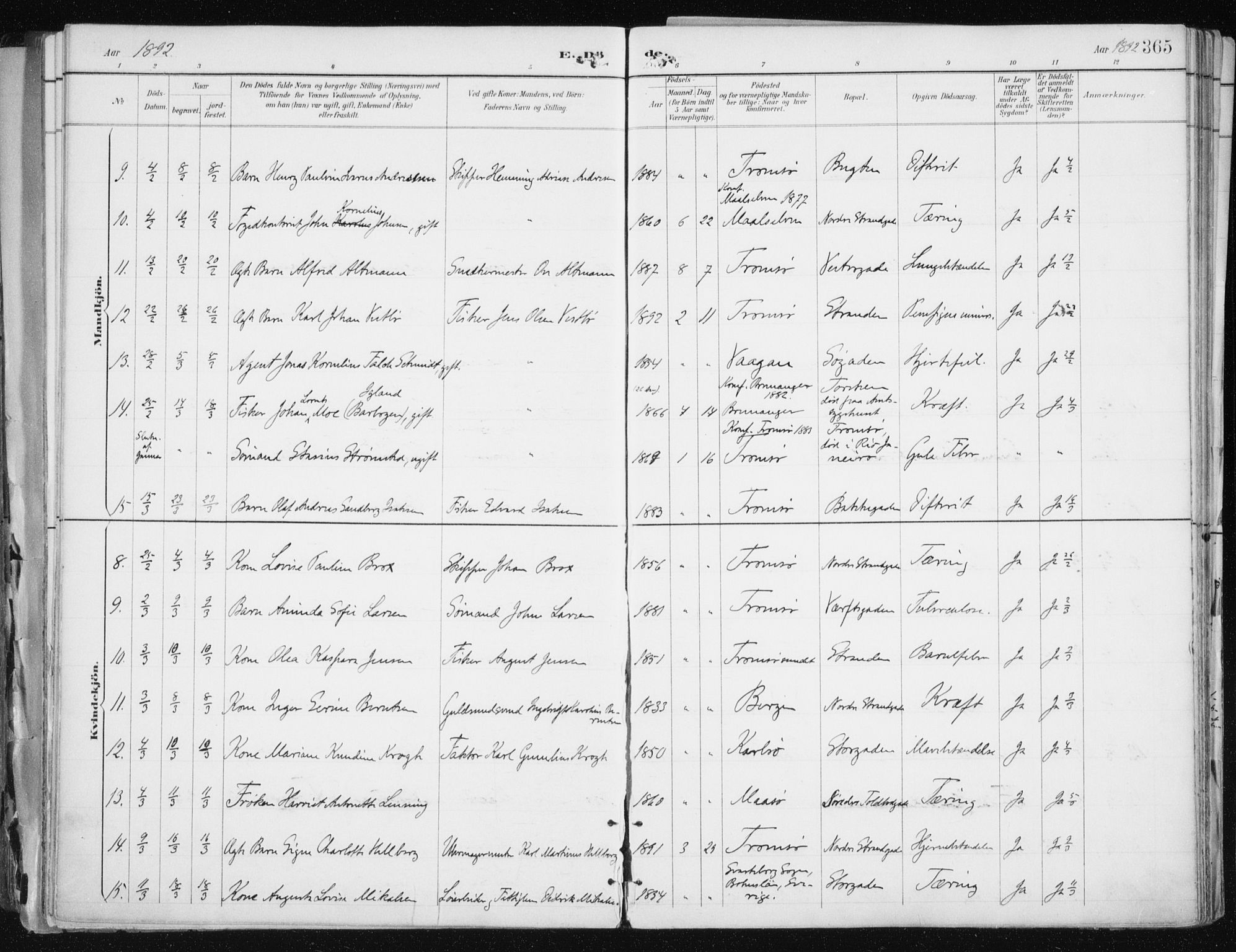 Tromsø sokneprestkontor/stiftsprosti/domprosti, AV/SATØ-S-1343/G/Ga/L0015kirke: Parish register (official) no. 15, 1889-1899, p. 365