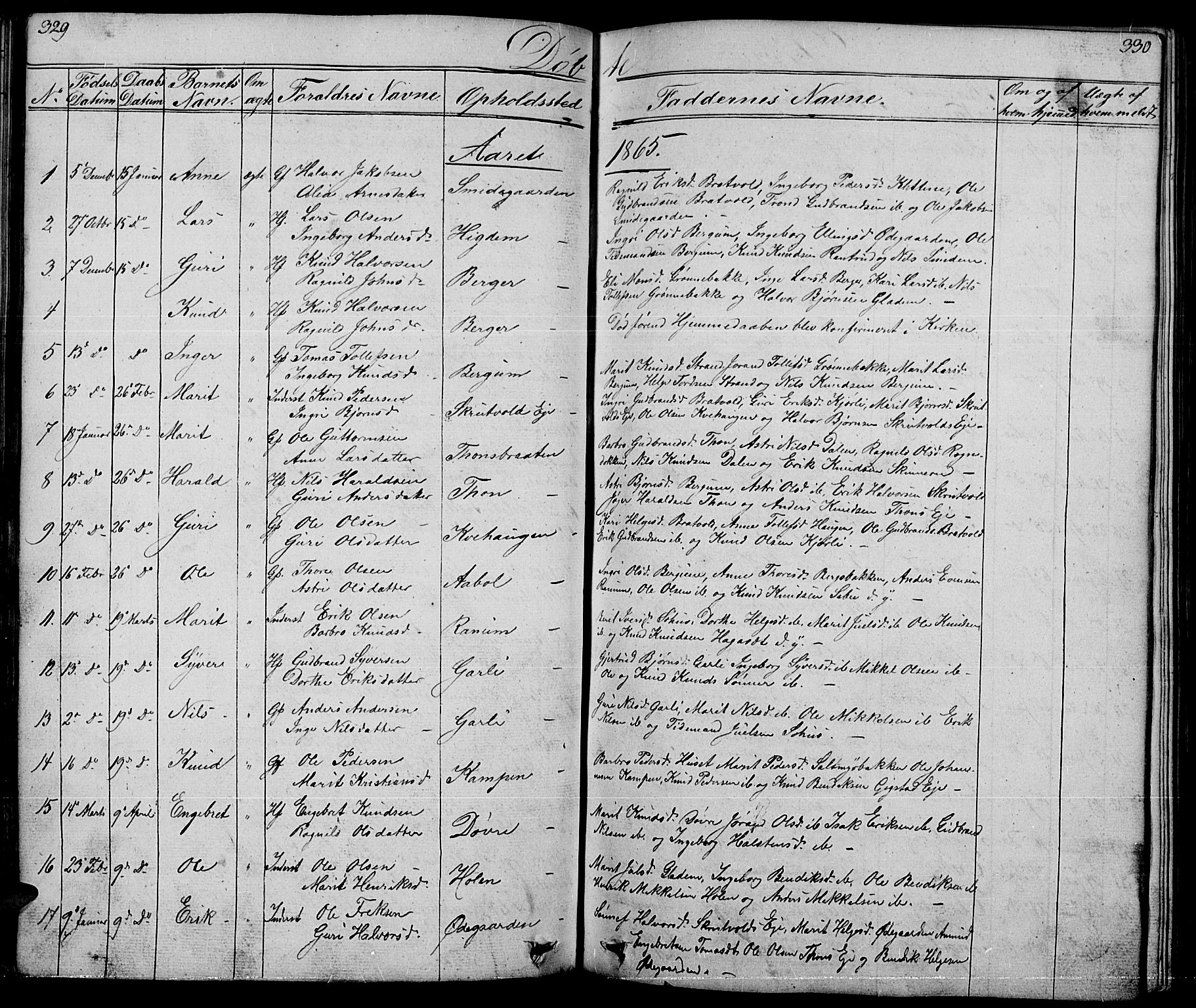 Nord-Aurdal prestekontor, SAH/PREST-132/H/Ha/Hab/L0001: Parish register (copy) no. 1, 1834-1887, p. 329-330