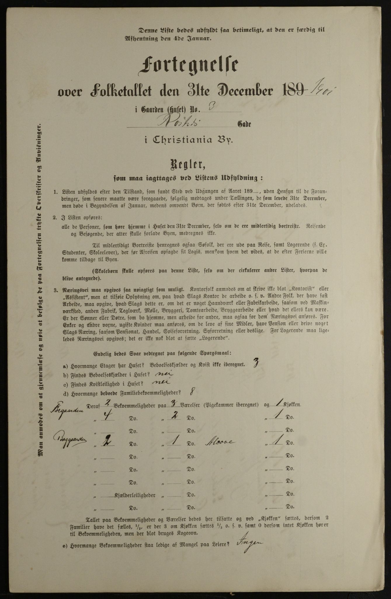 OBA, Municipal Census 1901 for Kristiania, 1901, p. 12907