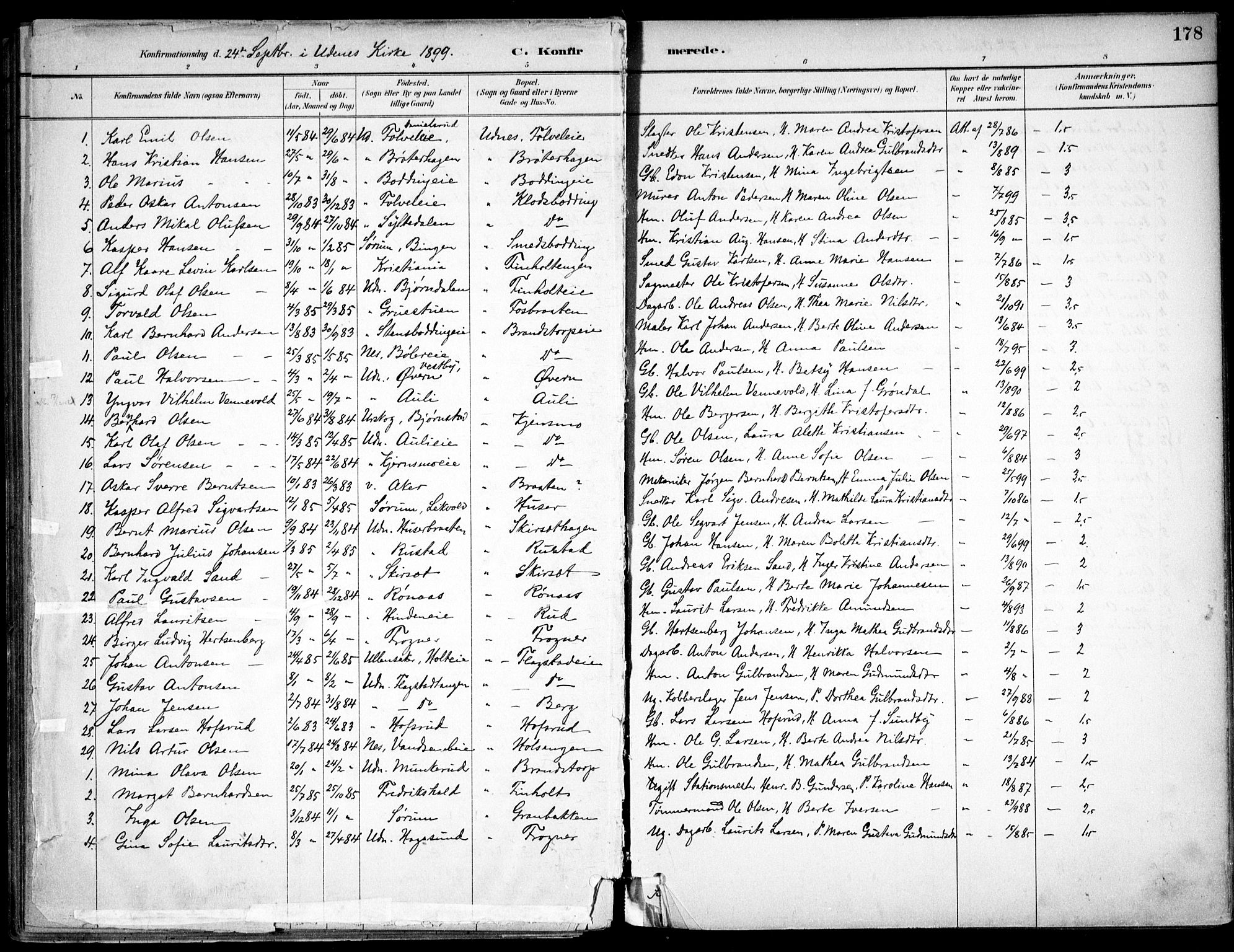Nes prestekontor Kirkebøker, AV/SAO-A-10410/F/Fc/L0002: Parish register (official) no. IIi 2, 1882-1916, p. 178