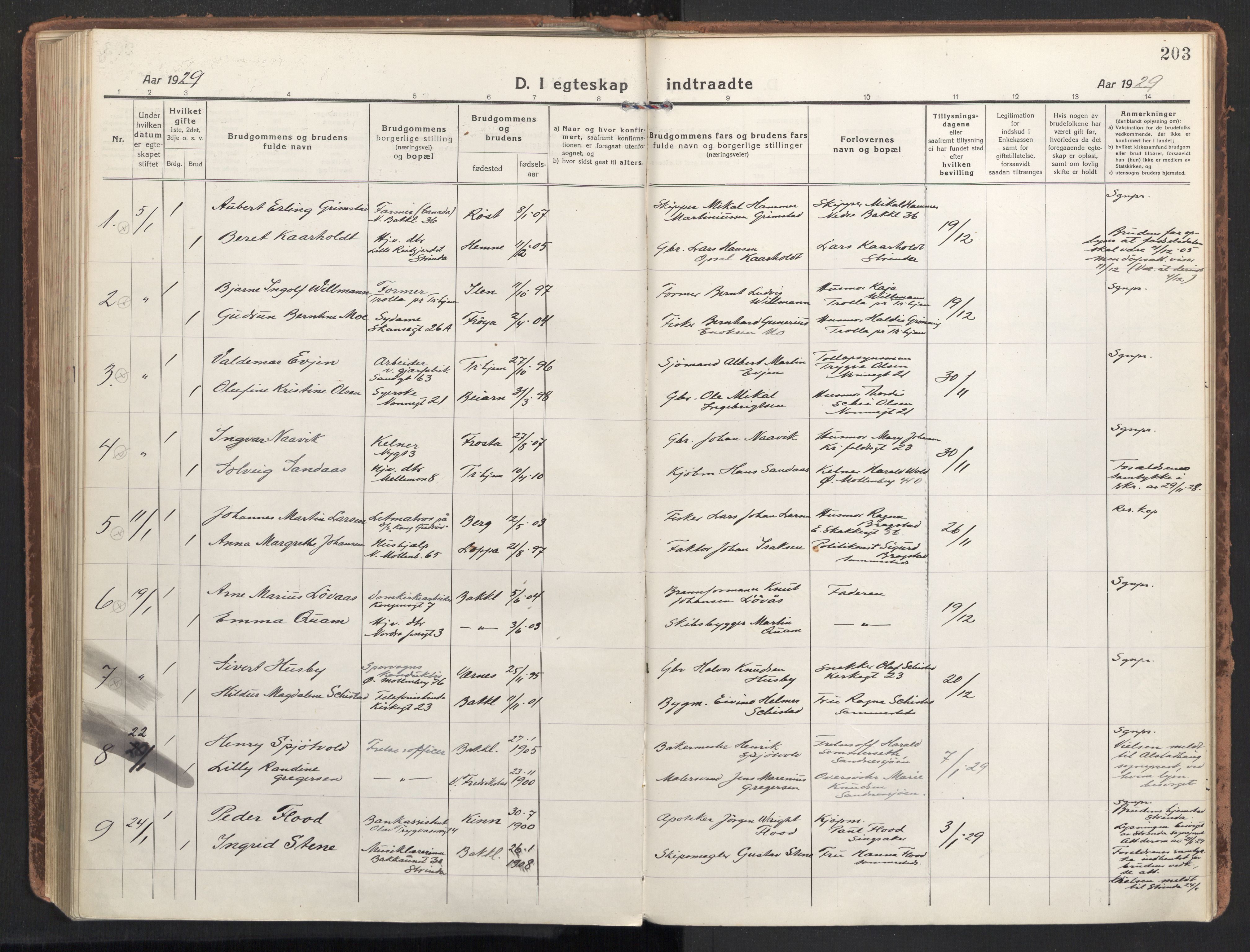 Ministerialprotokoller, klokkerbøker og fødselsregistre - Sør-Trøndelag, SAT/A-1456/604/L0206: Parish register (official) no. 604A26, 1917-1931, p. 203