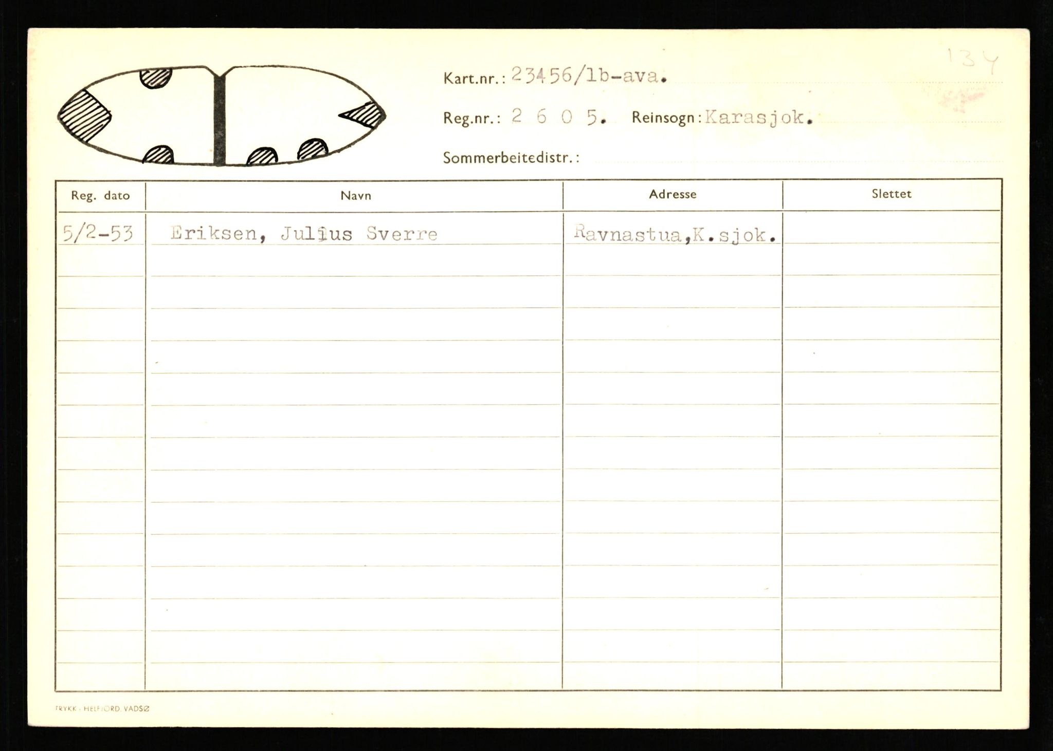 Lappefogden i Finnmark/Reindriftsforvaltningen Øst-Finnmark, AV/SATØ-S-1461/G/Ge/Gea/L0007: Slettede reinmerker: Karasjok, Kautokeino, Polmak og Varanger, 1934-1992, p. 8