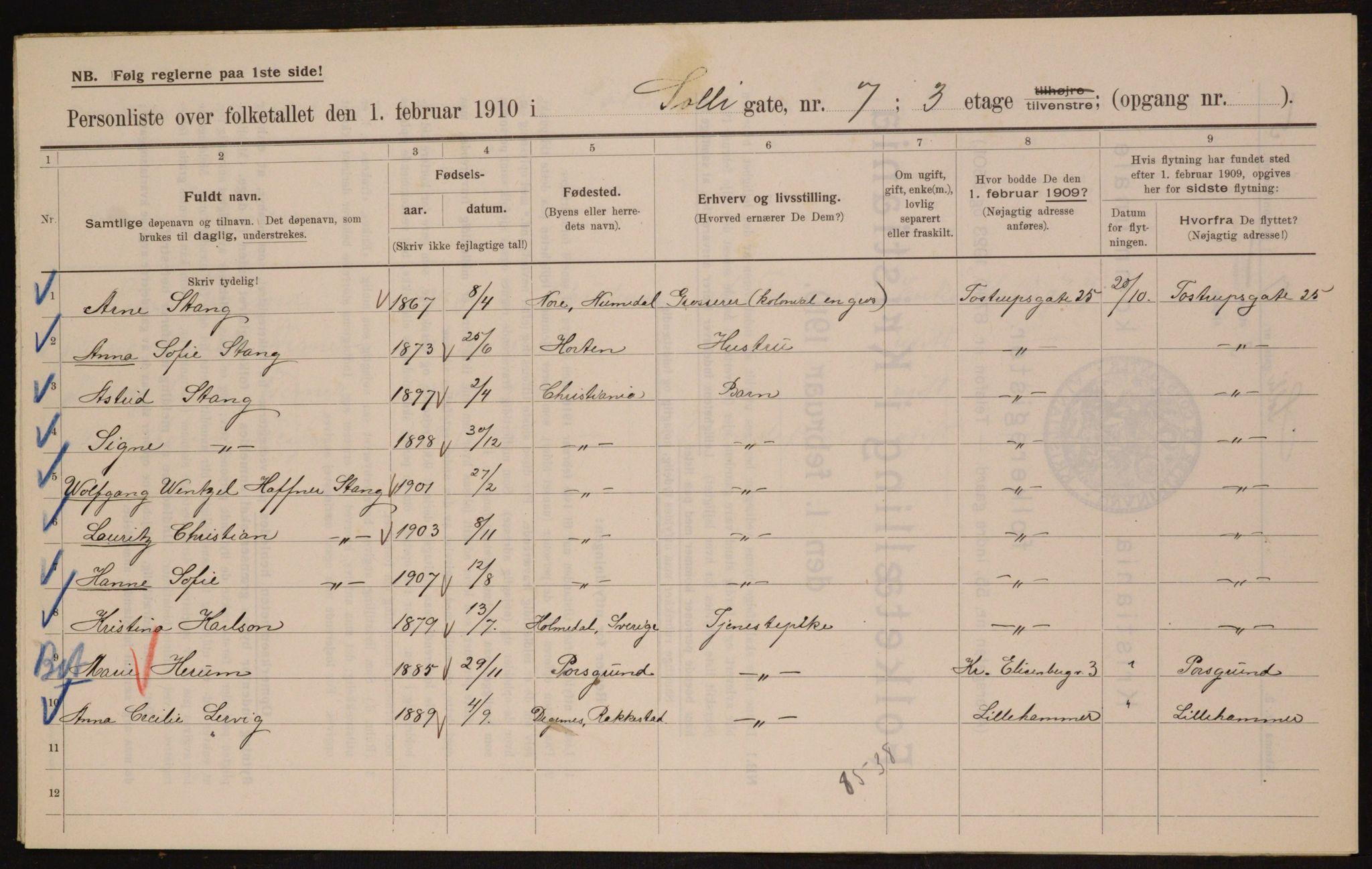 OBA, Municipal Census 1910 for Kristiania, 1910, p. 95011