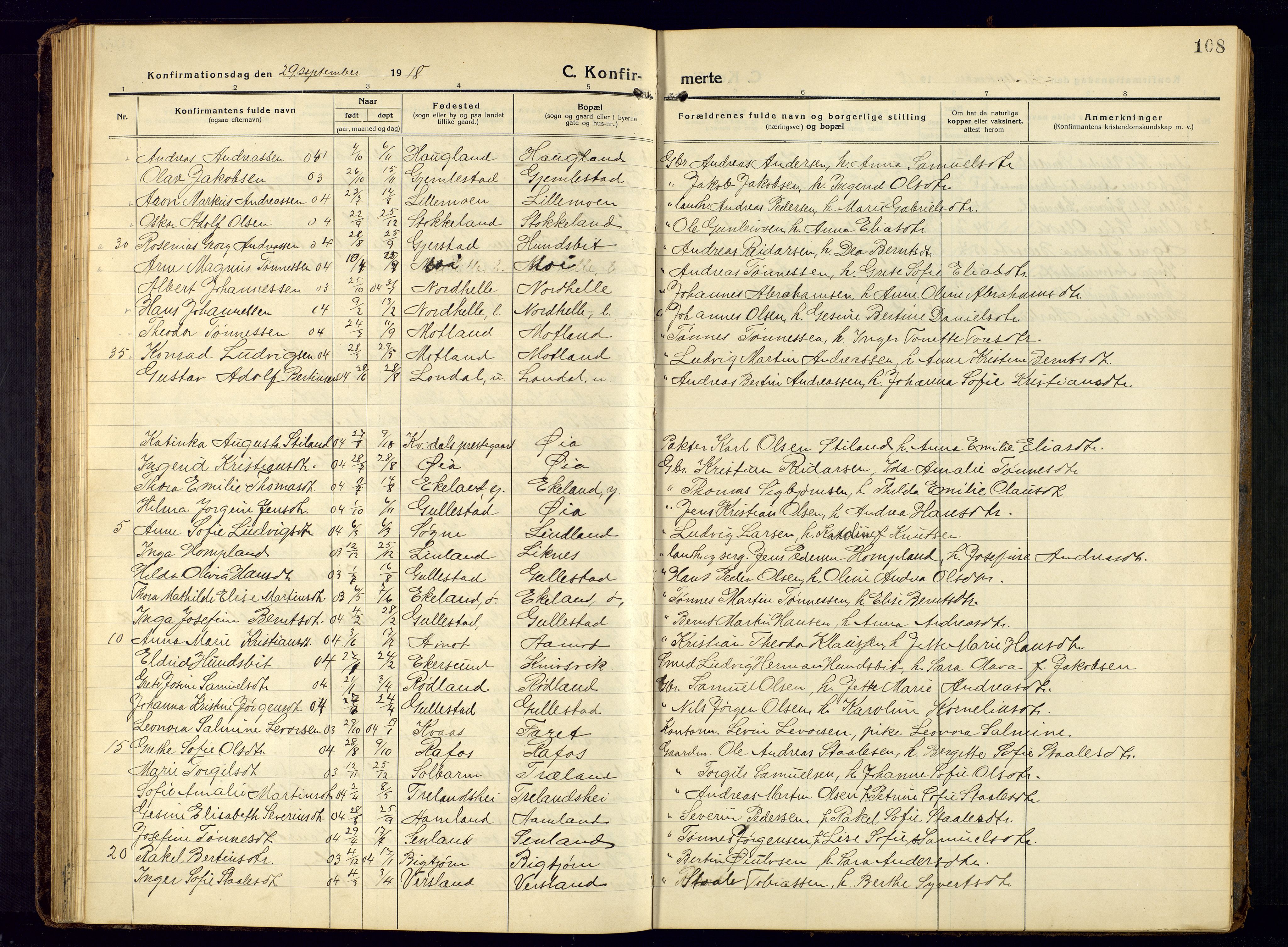 Kvinesdal sokneprestkontor, AV/SAK-1111-0026/F/Fb/Fbb/L0004: Parish register (copy) no. B 4, 1917-1938, p. 108