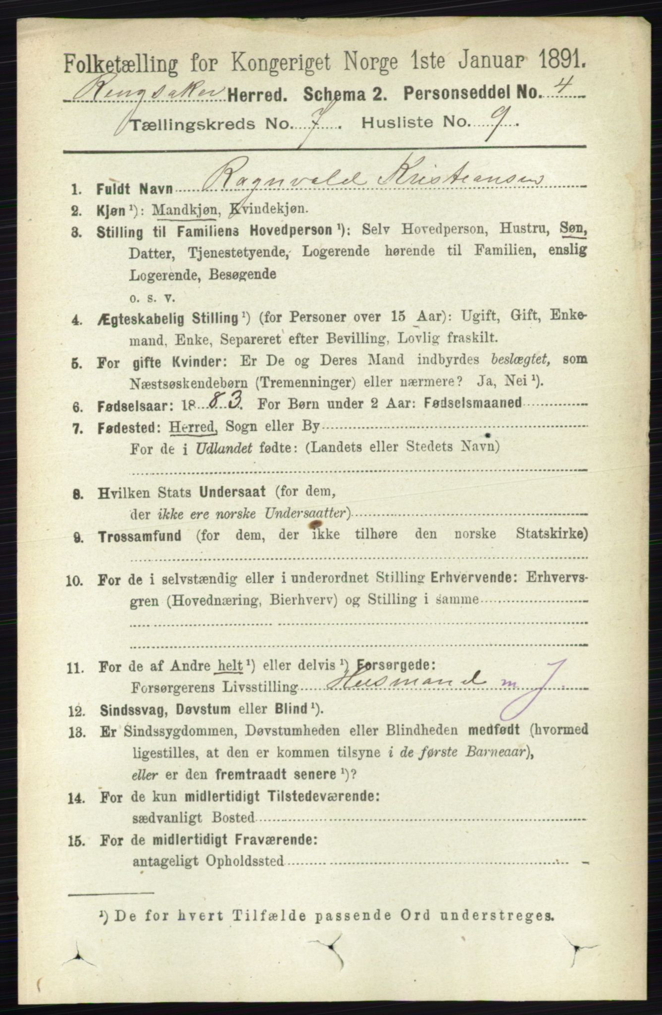 RA, 1891 census for 0412 Ringsaker, 1891, p. 3934