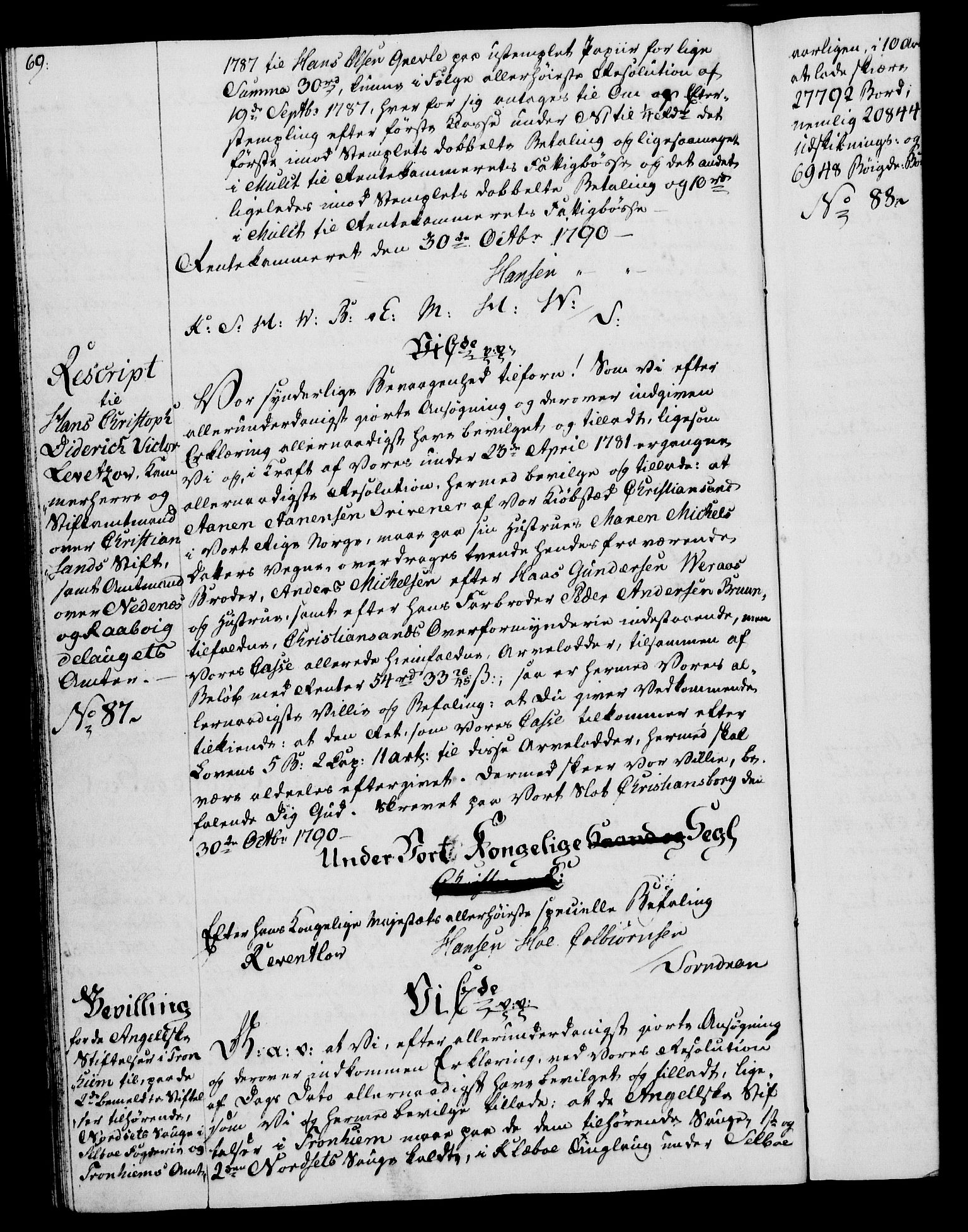 Rentekammeret, Kammerkanselliet, RA/EA-3111/G/Gg/Gga/L0015: Norsk ekspedisjonsprotokoll med register (merket RK 53.15), 1790-1791, p. 69