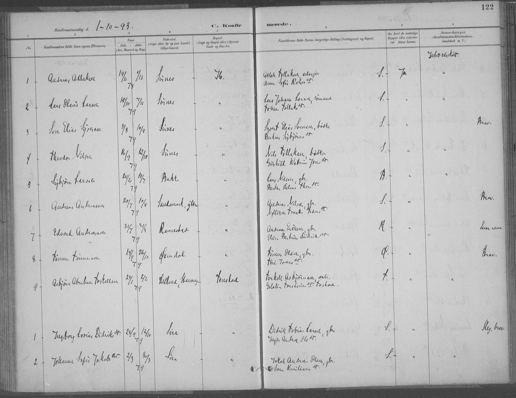 Bakke sokneprestkontor, SAK/1111-0002/F/Fa/Faa/L0008: Parish register (official) no. A 8, 1887-1911, p. 122