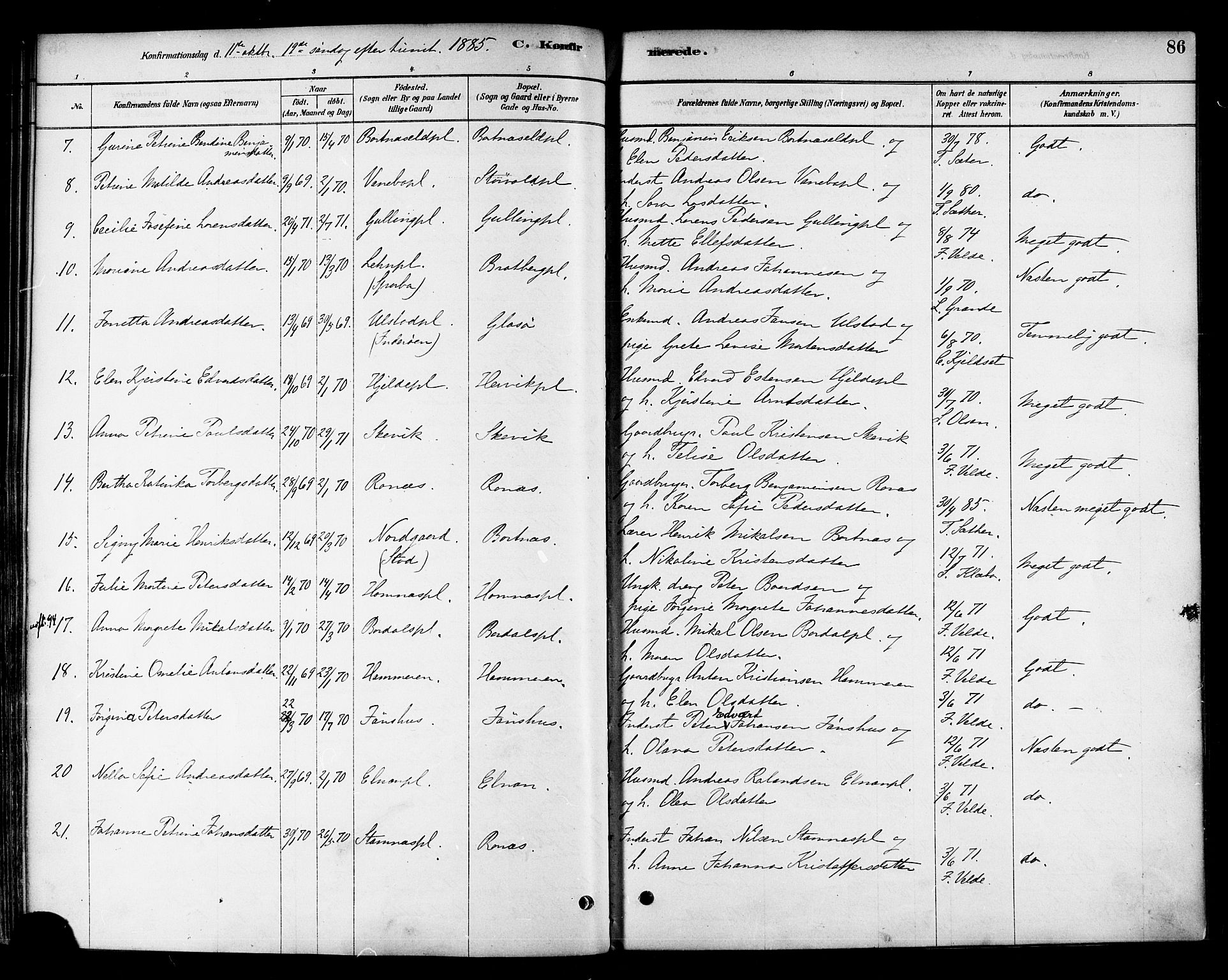 Ministerialprotokoller, klokkerbøker og fødselsregistre - Nord-Trøndelag, SAT/A-1458/741/L0395: Parish register (official) no. 741A09, 1878-1888, p. 86