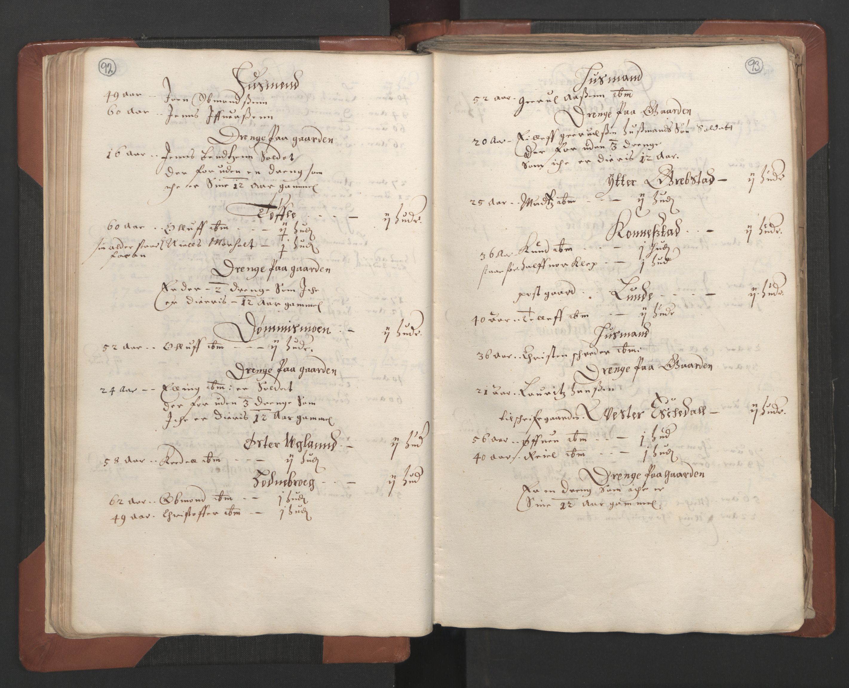 RA, Bailiff's Census 1664-1666, no. 7: Nedenes fogderi, 1664-1666, p. 92-93