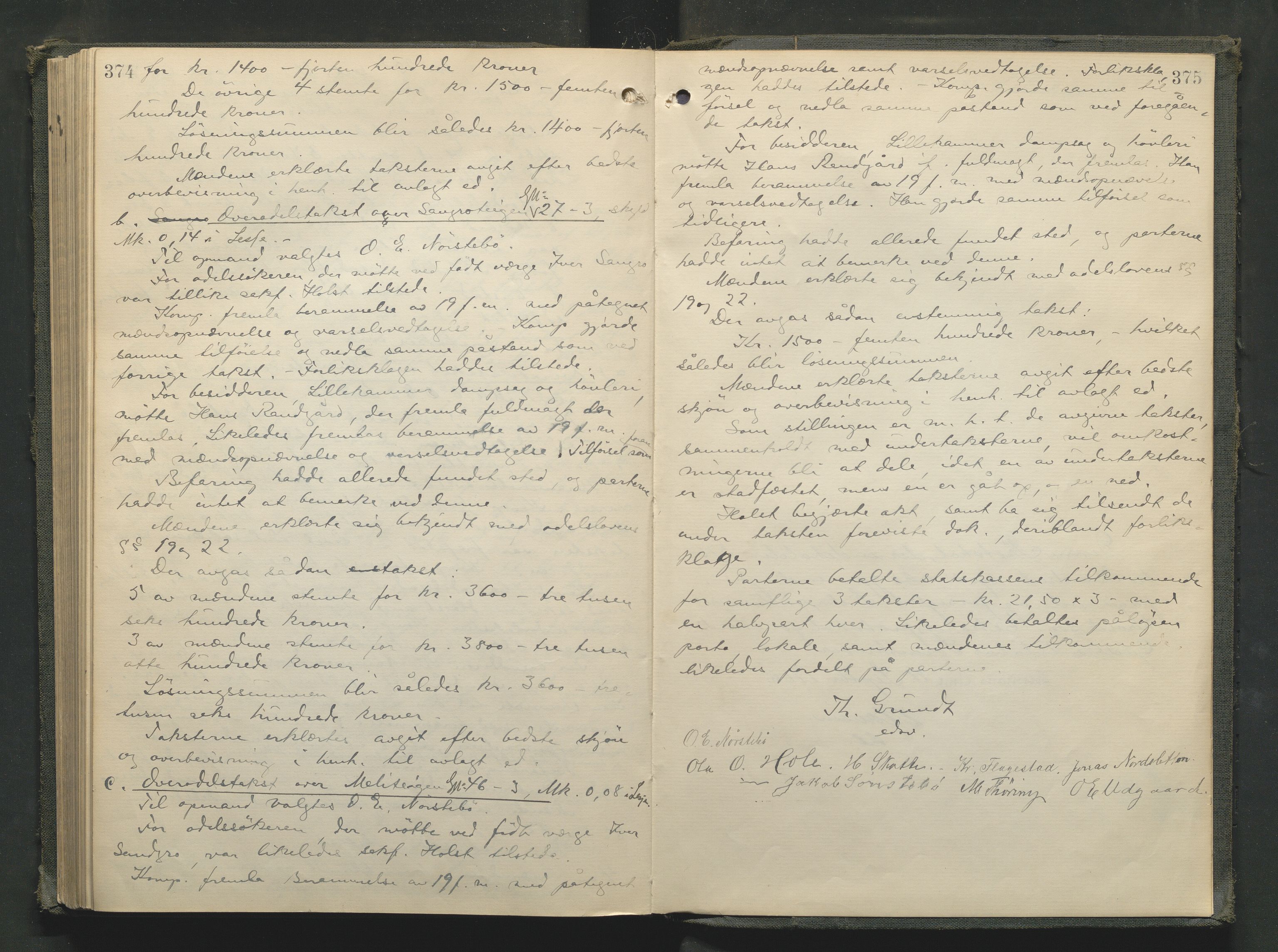 Nord-Gudbrandsdal tingrett, AV/SAH-TING-002/G/Gc/Gcb/L0008: Ekstrarettsprotokoll for åstedssaker, 1909-1913, p. 374-375