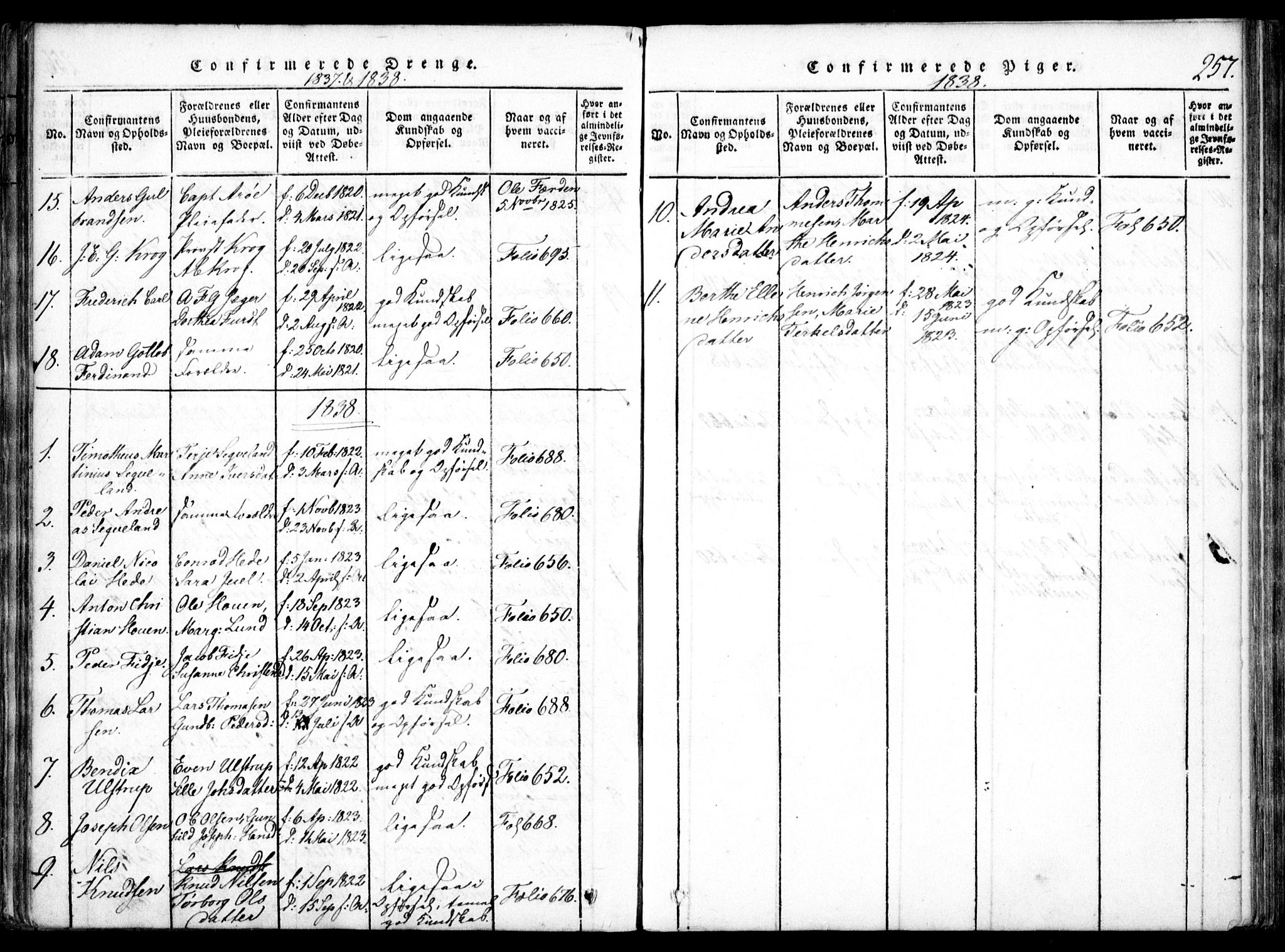 Arendal sokneprestkontor, Trefoldighet, AV/SAK-1111-0040/F/Fa/L0004: Parish register (official) no. A 4, 1816-1839, p. 257