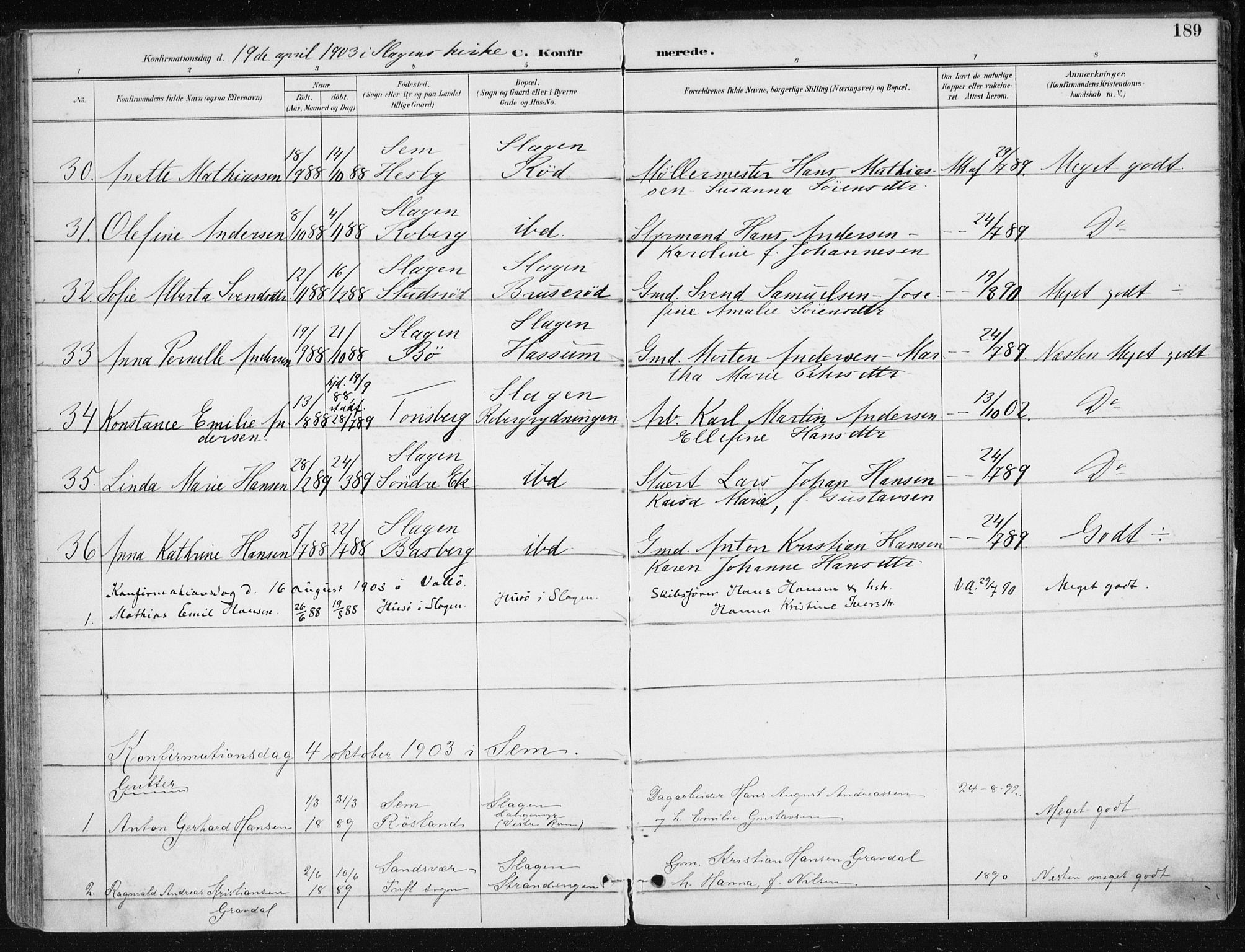 Sem kirkebøker, AV/SAKO-A-5/F/Fb/L0005: Parish register (official) no. II 5, 1892-1904, p. 189