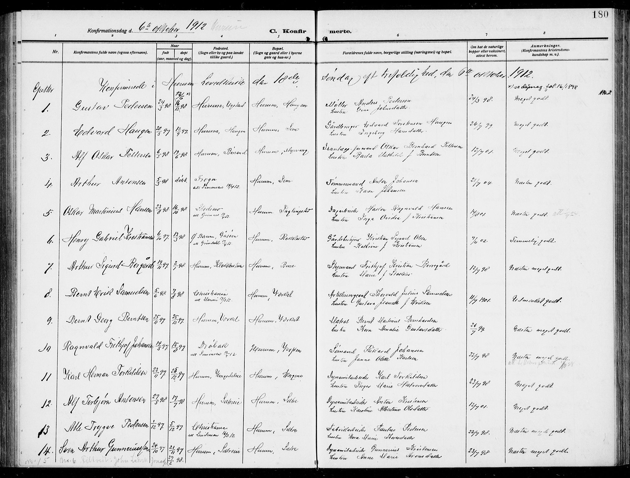 Hurum kirkebøker, SAKO/A-229/F/Fa/L0016: Parish register (official) no. 16, 1899-1918, p. 180