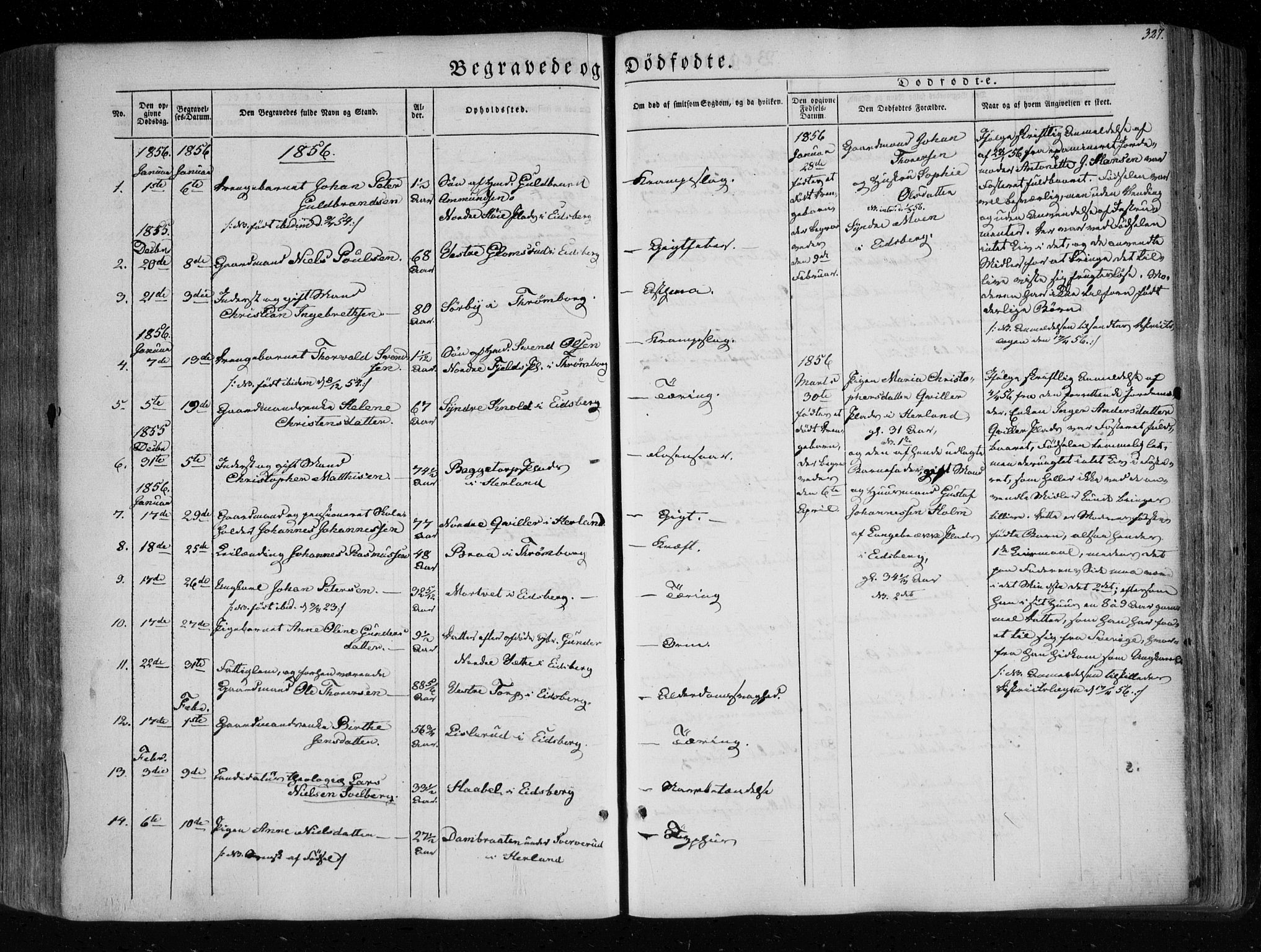 Eidsberg prestekontor Kirkebøker, AV/SAO-A-10905/F/Fa/L0009: Parish register (official) no. I 9, 1849-1856, p. 327