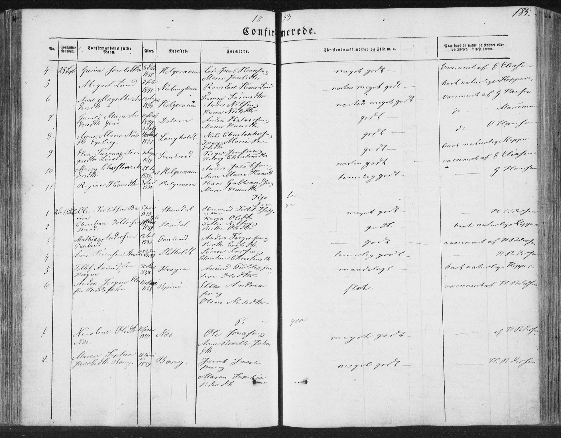 Brunlanes kirkebøker, AV/SAKO-A-342/F/Fa/L0004: Parish register (official) no. I 4, 1846-1862, p. 185