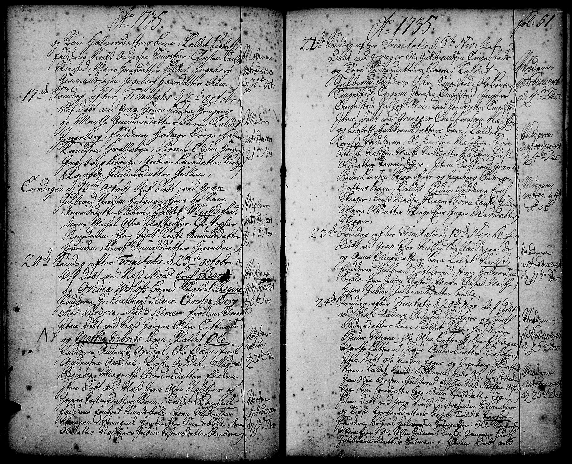 Gran prestekontor, SAH/PREST-112/H/Ha/Haa/L0002: Parish register (official) no. 2, 1732-1744, p. 51