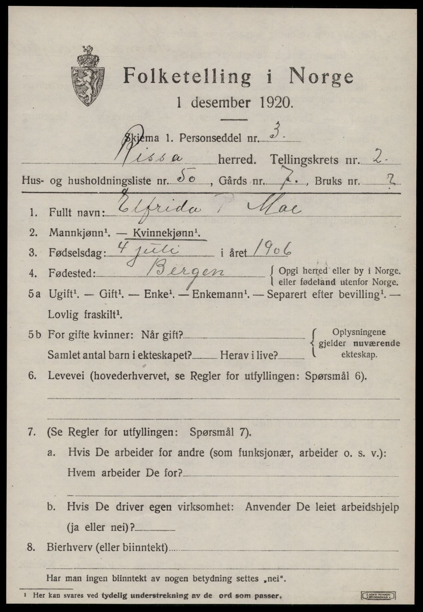 SAT, 1920 census for Rissa, 1920, p. 2283