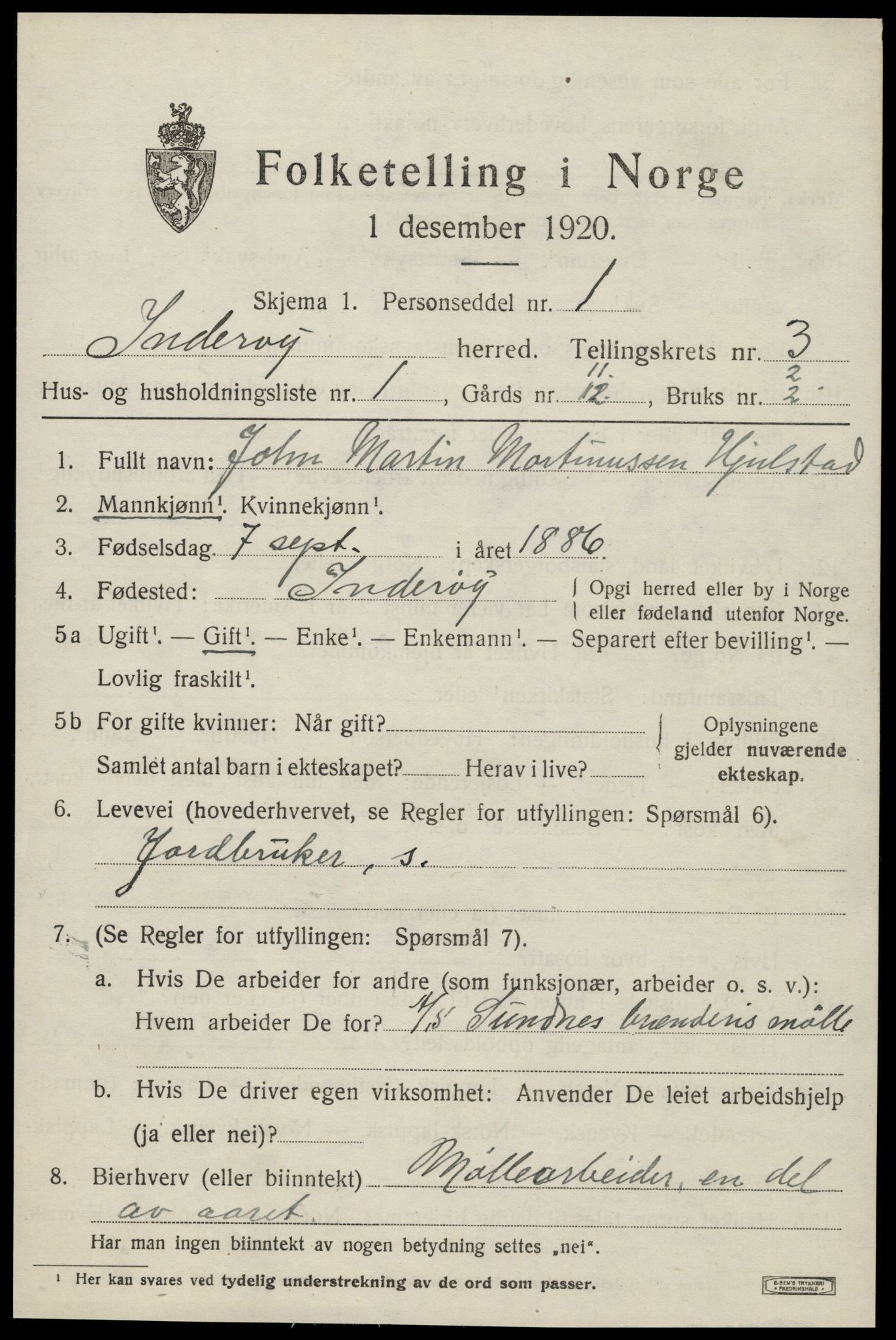 SAT, 1920 census for Inderøy, 1920, p. 2589