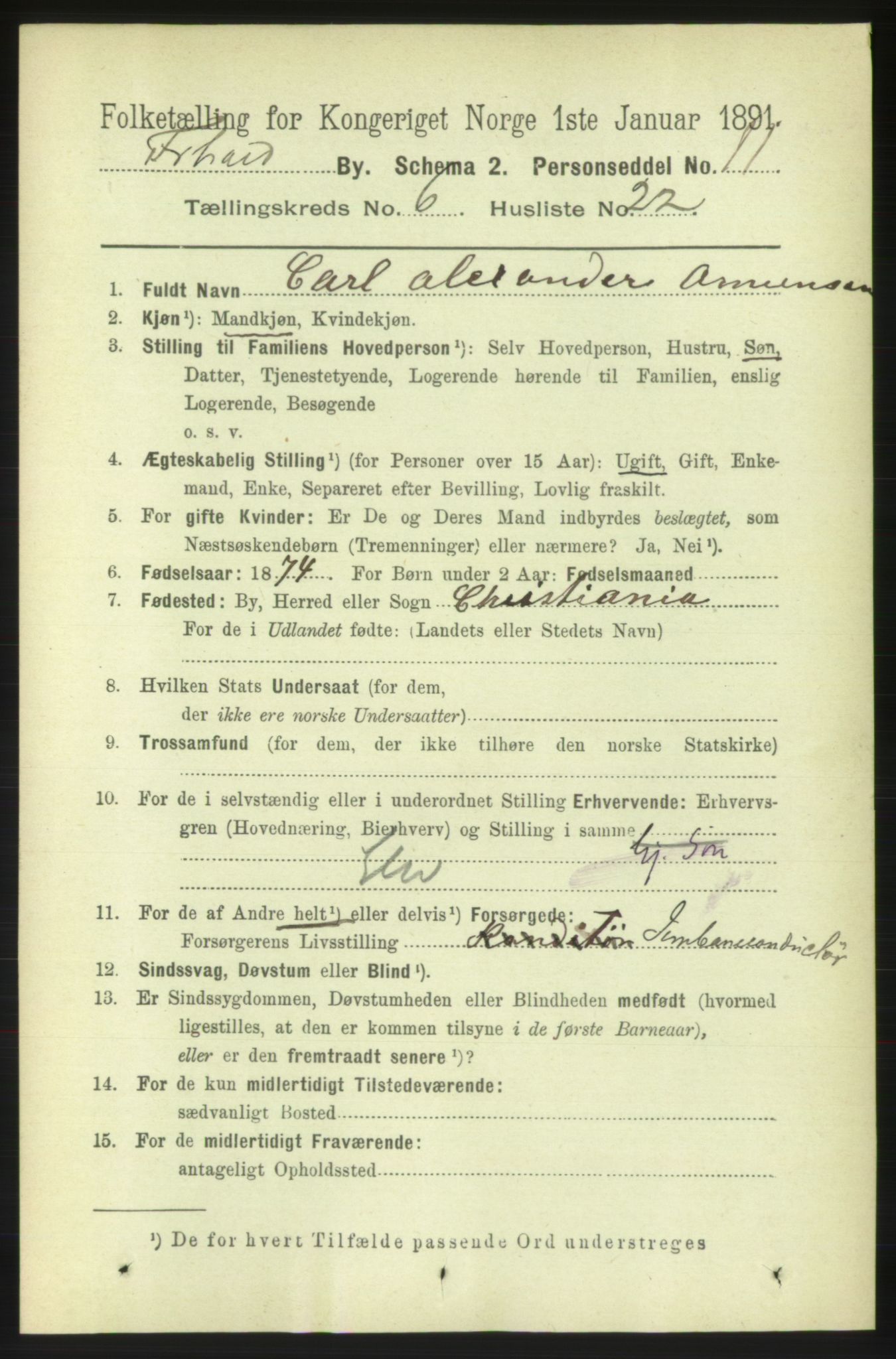 RA, 1891 census for 0101 Fredrikshald, 1891, p. 4852