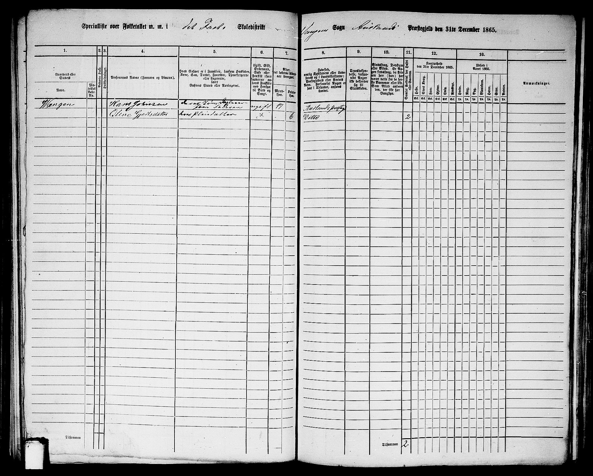 RA, 1865 census for Aurland, 1865, p. 25