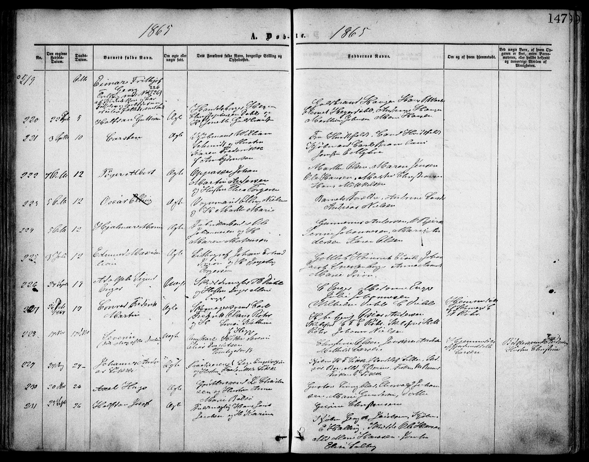 Oslo domkirke Kirkebøker, SAO/A-10752/F/Fa/L0016: Parish register (official) no. 16, 1863-1871, p. 147